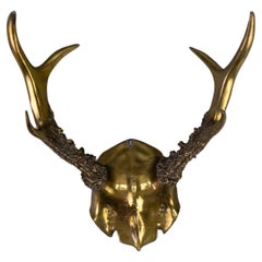 Retro Mid-Century Wall Decoration Bronzed Pewter Roe Deer Antlers 