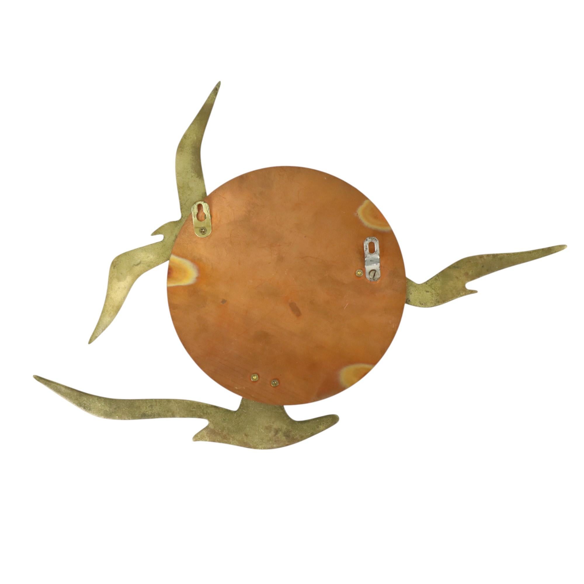 Mid Century Wall Decoration Seagulls Copper Brass Sun Sculpture Bijan For Sale 6