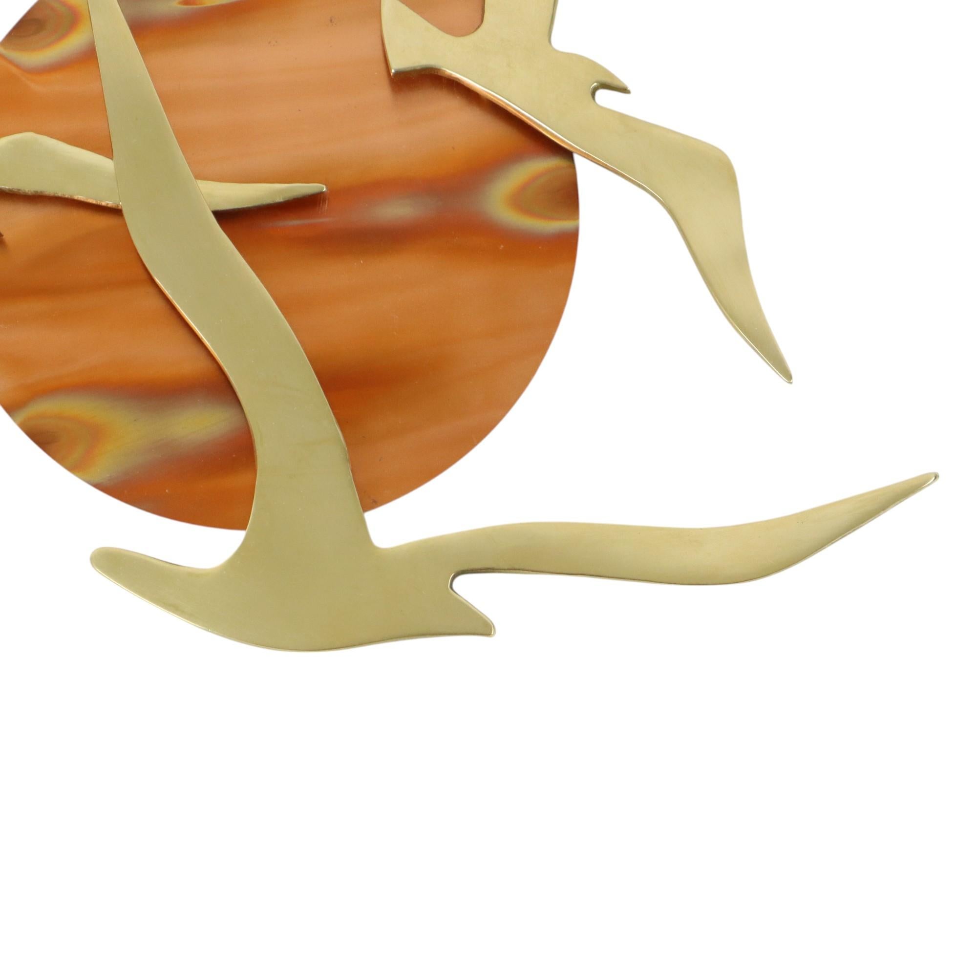 European Mid Century Wall Decoration Seagulls Copper Brass Sun Sculpture Bijan For Sale