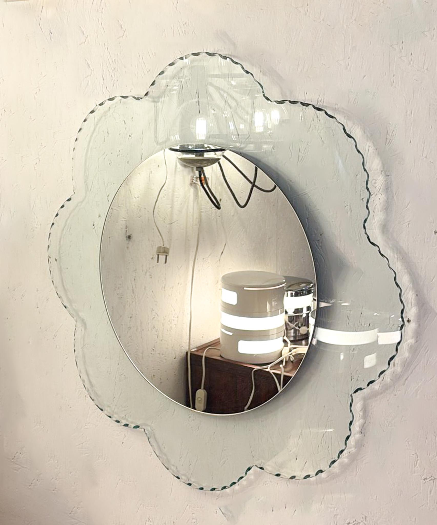 European Mid-Century Wall Floral Mirror, 1950s For Sale