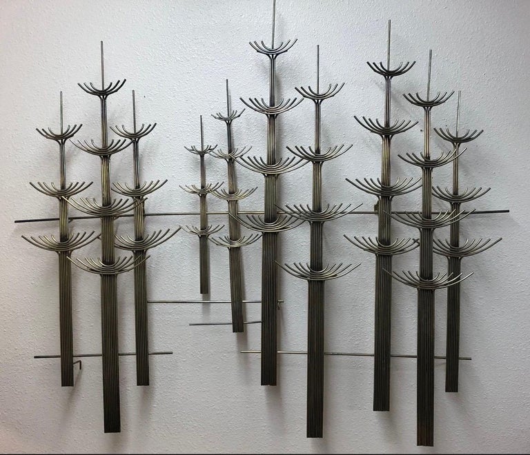 MidCentury Wall Hanging Art Sculpture Trees by Curtis Jere, 1977 For