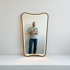 Mid-century Wall-hanging Illuminated Mirror, Bronze Patina Frame, Vintage N.2