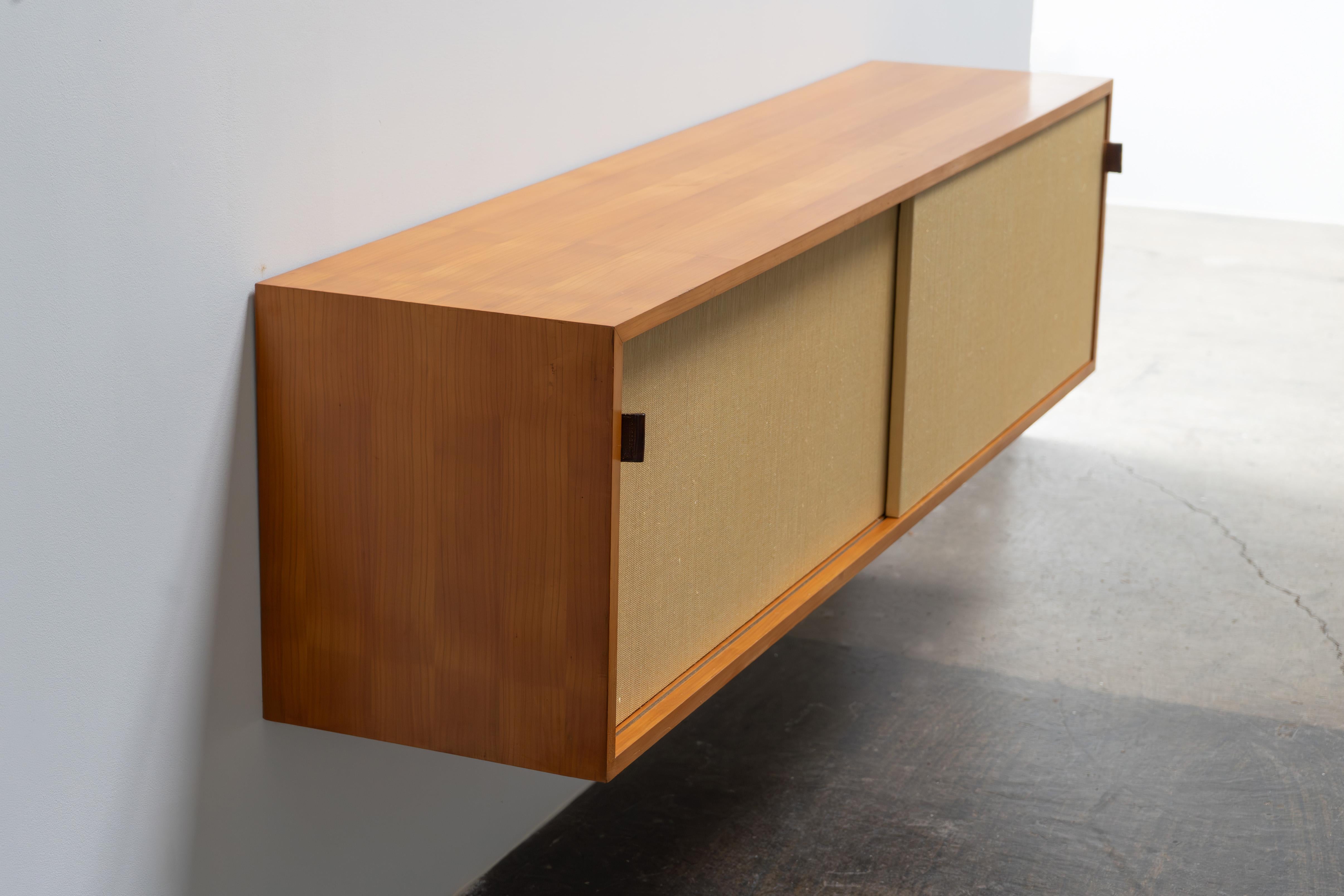 Leather Mid-Century Wall-Hanging Sideboard by Florence Knoll, Knoll international, 1950s For Sale