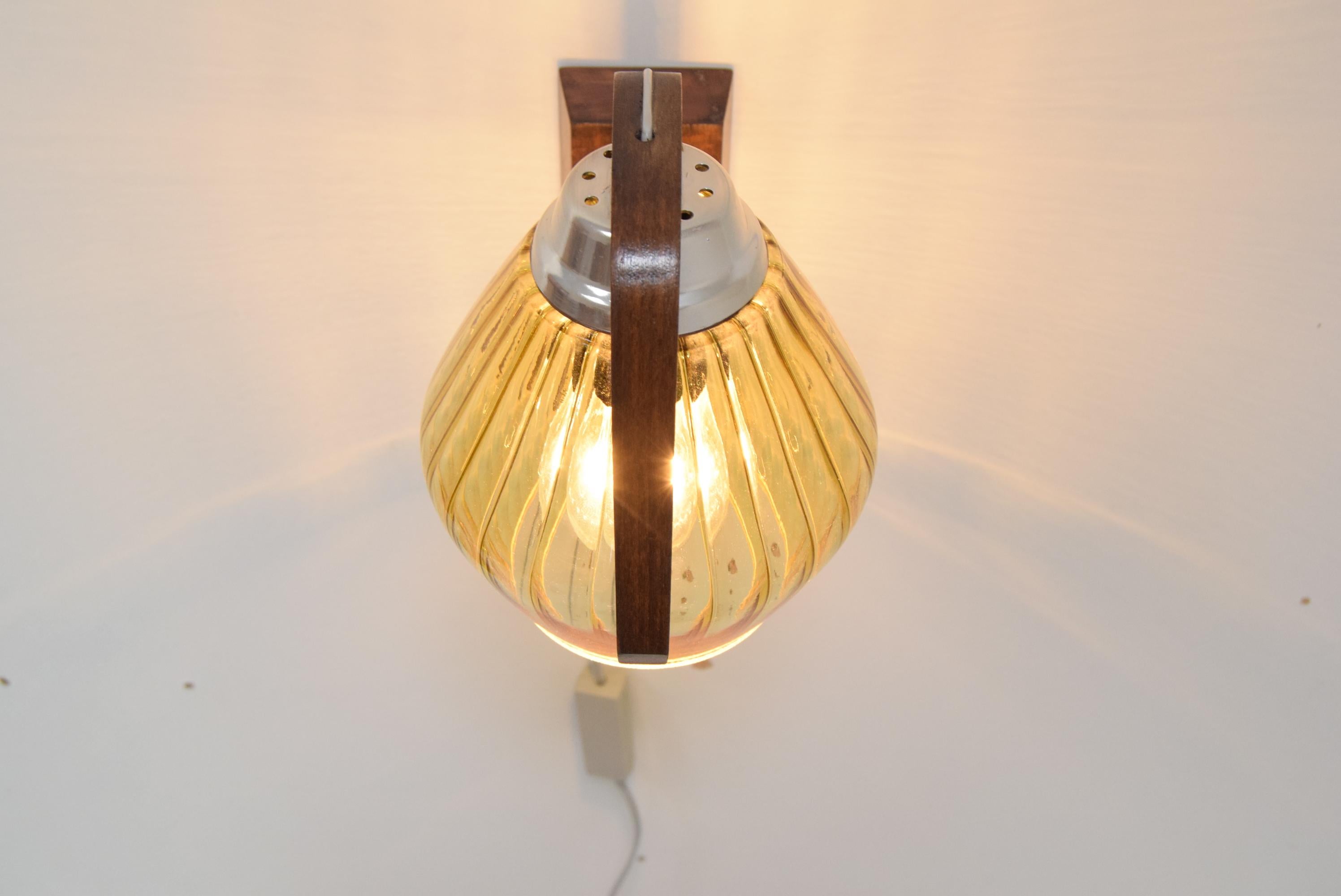 Glass Mid-Century Wall Lamp by Drevo Humpolec, 1960’s