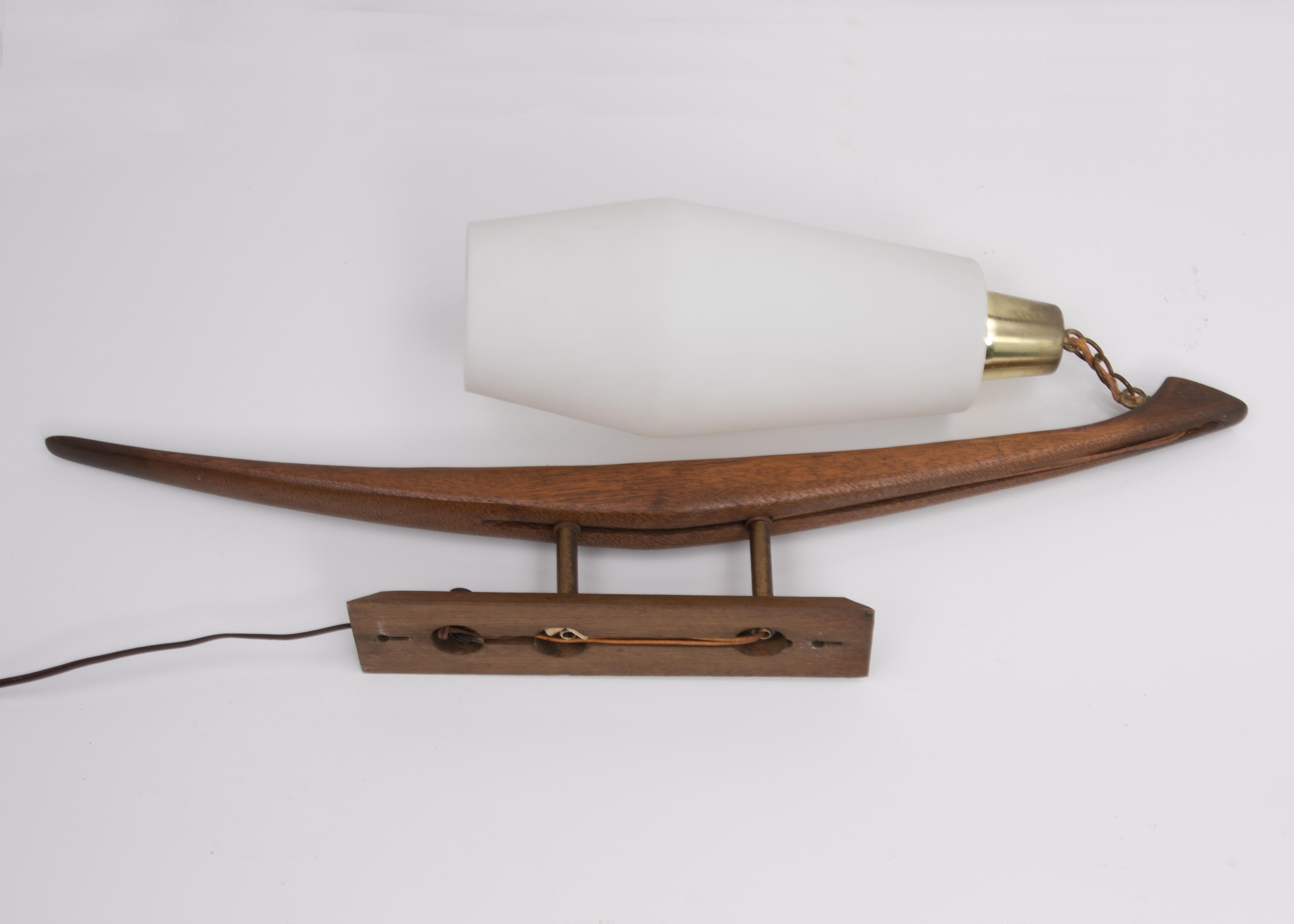 Mid Century Wall Lamp Sconce Mahogany Brass Glass Light American Danish Style For Sale 6