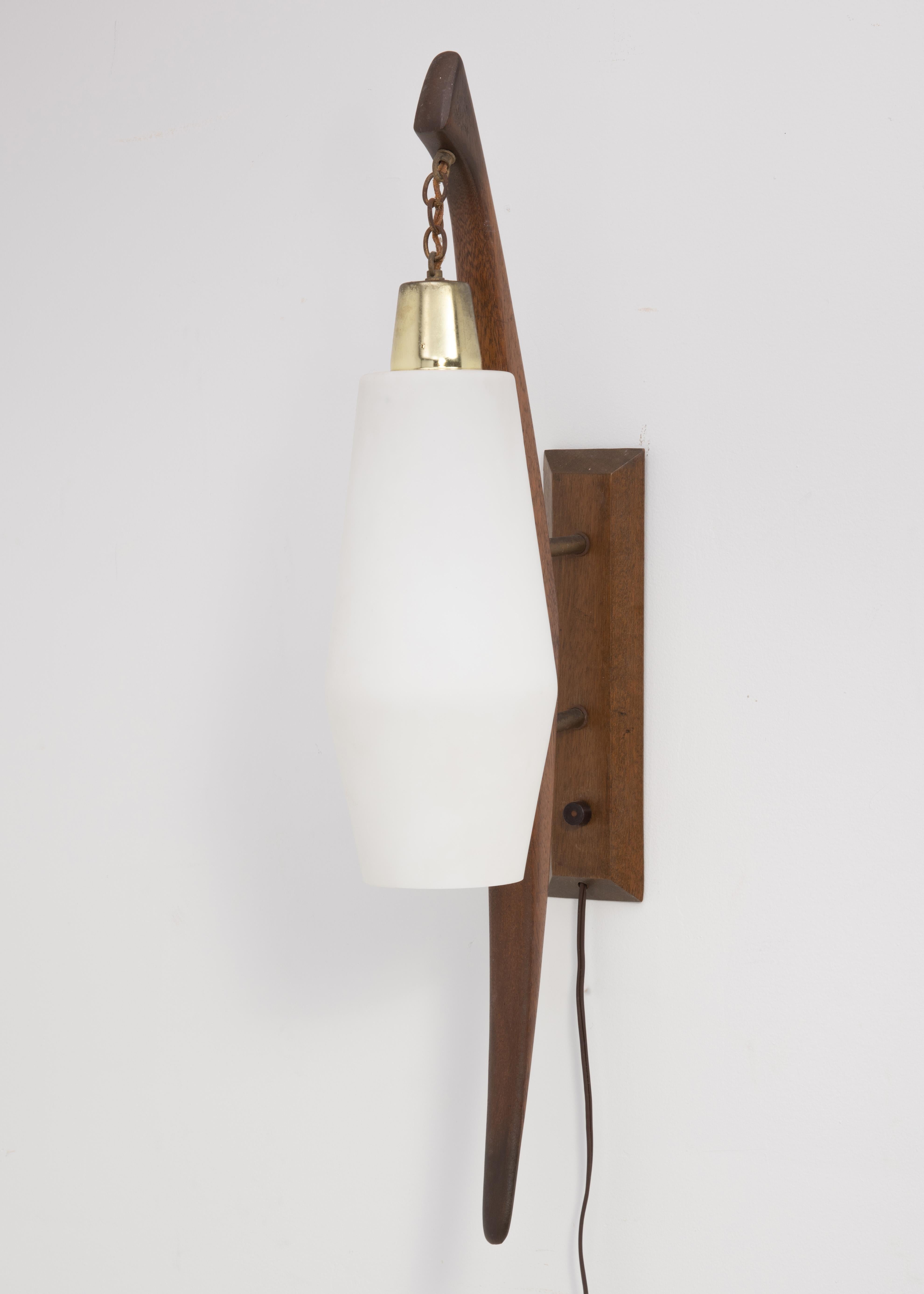 Mid-Century Modern Mid Century Wall Lamp Sconce Mahogany Brass Glass Light American Danish Style For Sale