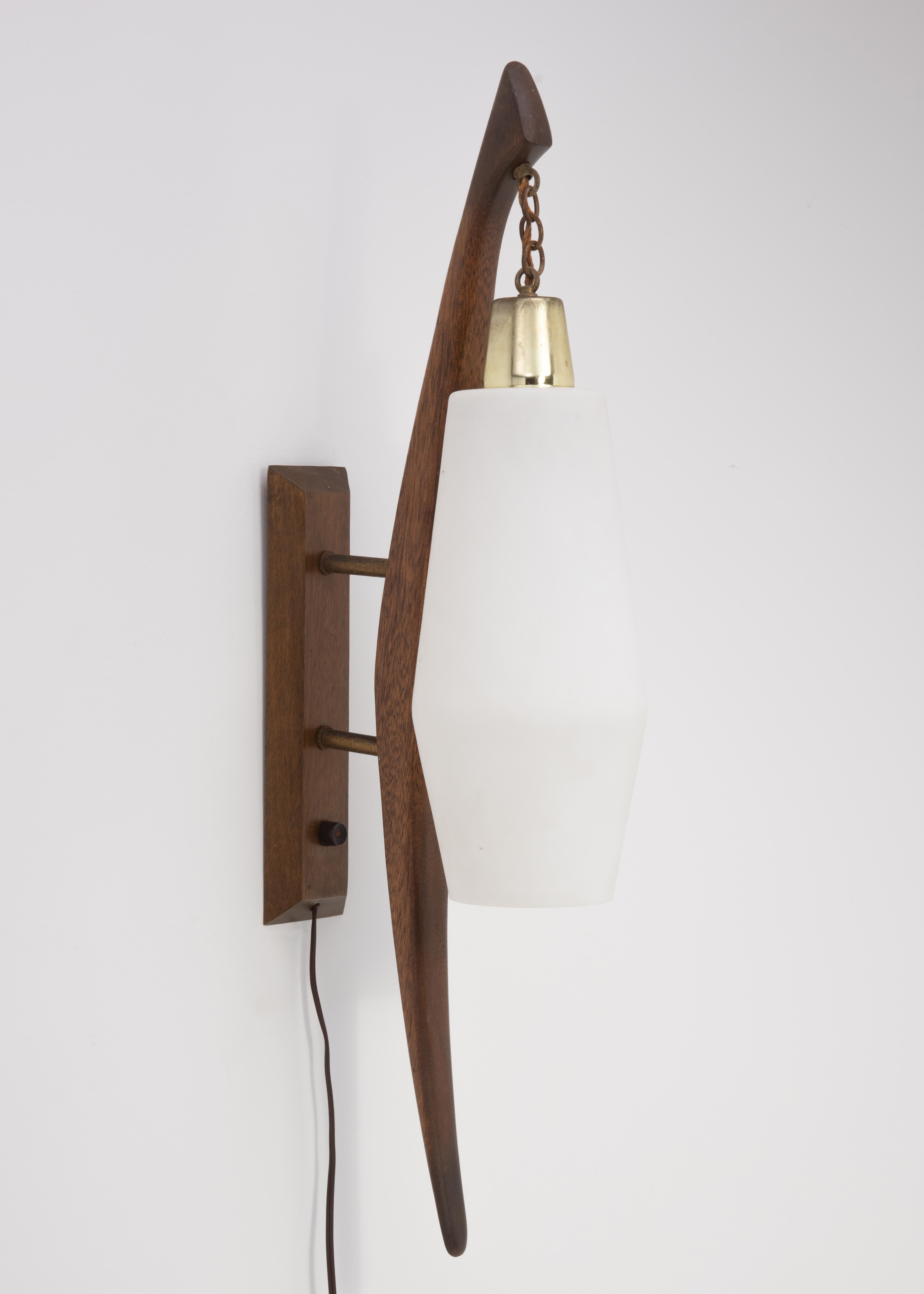Mid-20th Century Mid Century Wall Lamp Sconce Mahogany Brass Glass Light American Danish Style For Sale