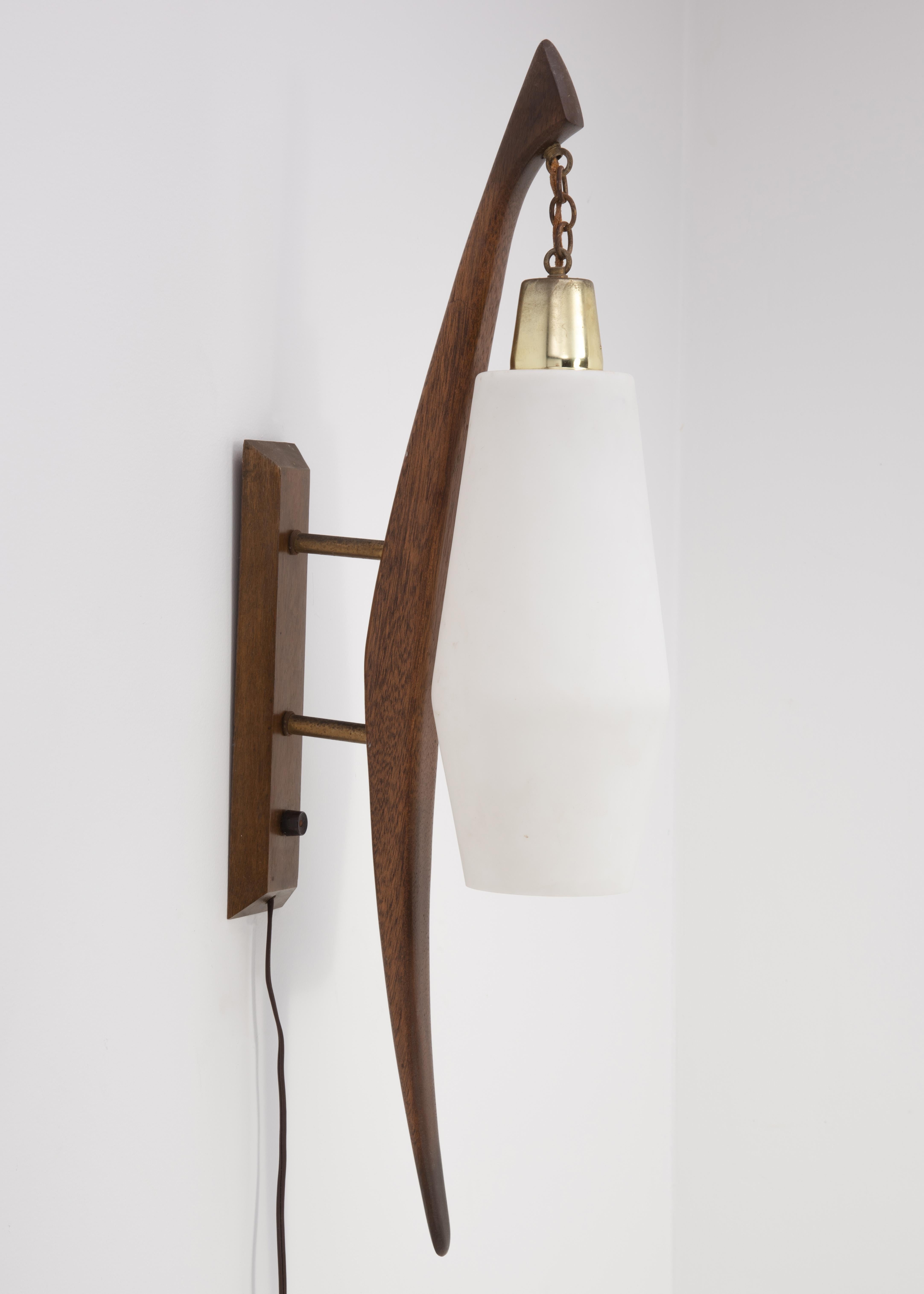 Metal Mid Century Wall Lamp Sconce Mahogany Brass Glass Light American Danish Style For Sale