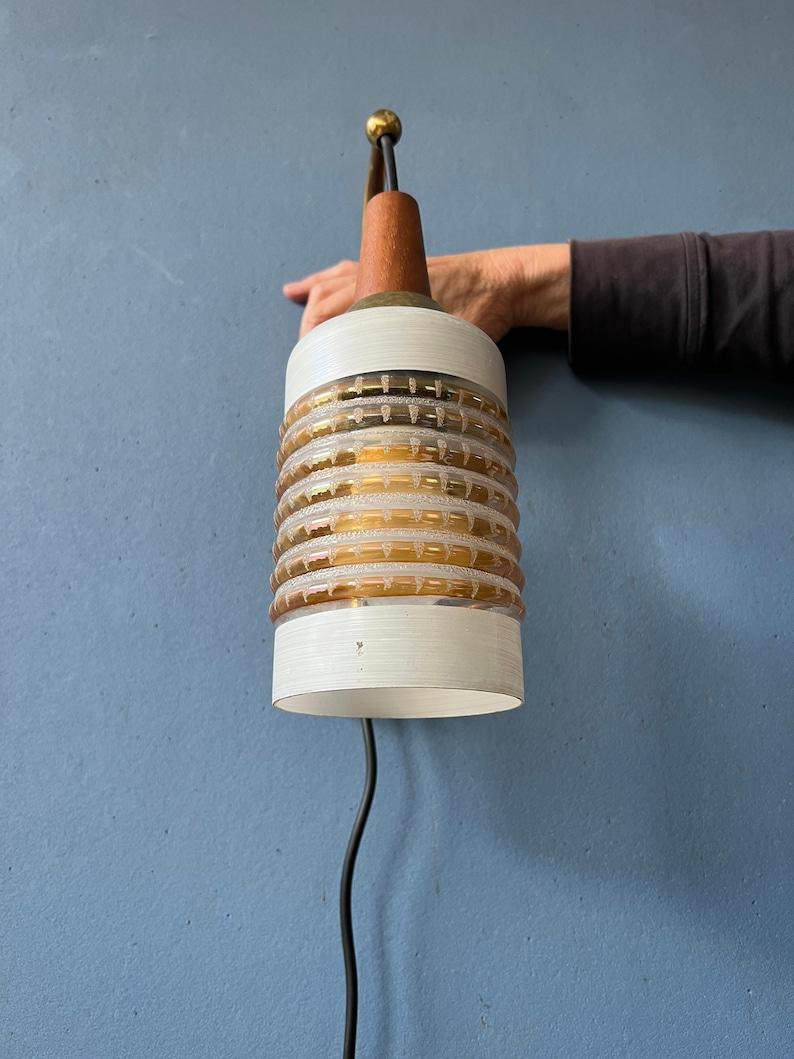 Mid Century Wall Lamp with Wooden Wall Plate and Glass Shade, 1970s For Sale 3