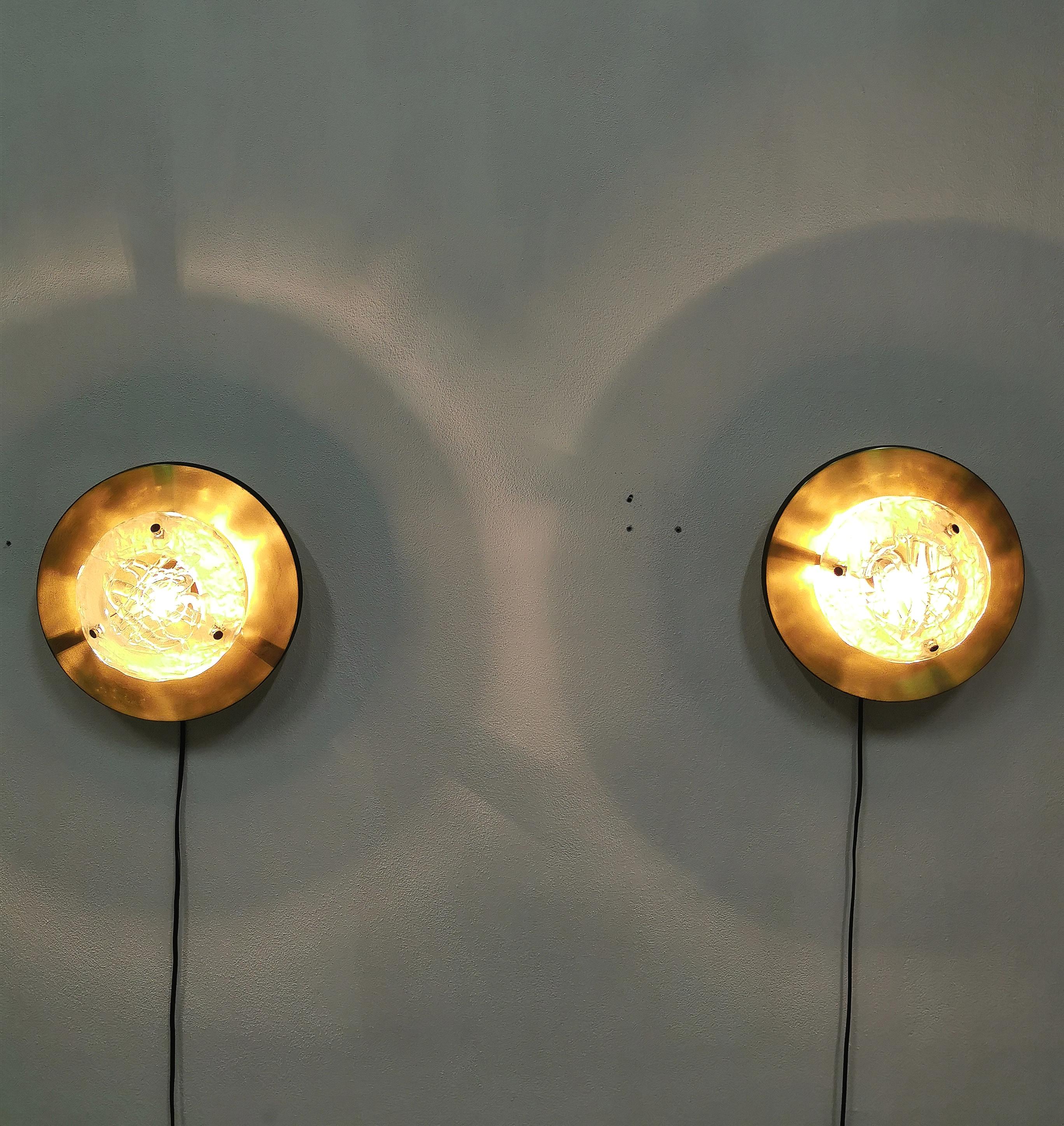 Mid Century Wall Lamps Murano Glass Brass by Angelo Brotto for Esperia 1970s 4