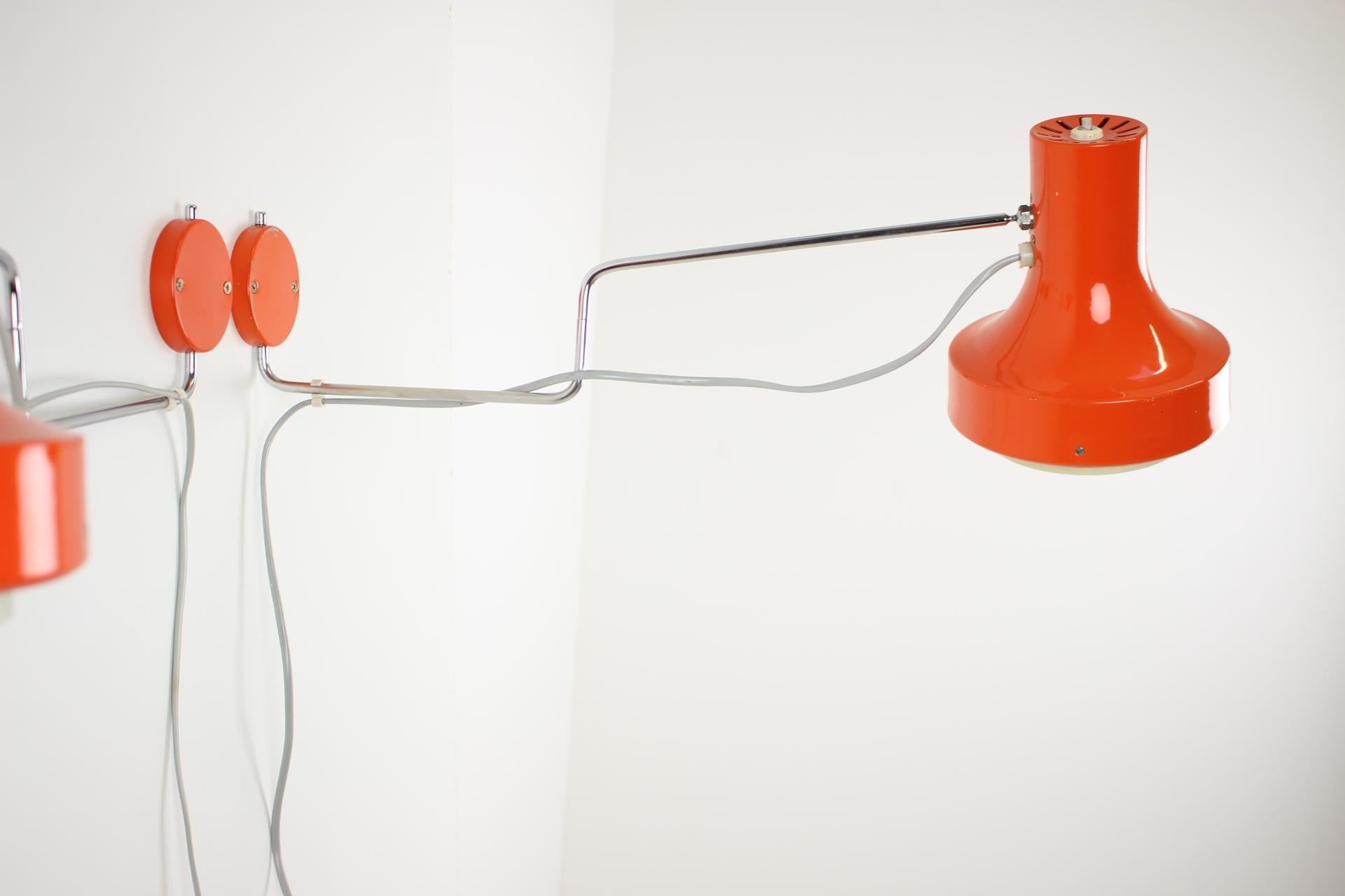 Czech Mid-Century Wall Lamps Designed by Josef Hurka for Napako, 1970's For Sale