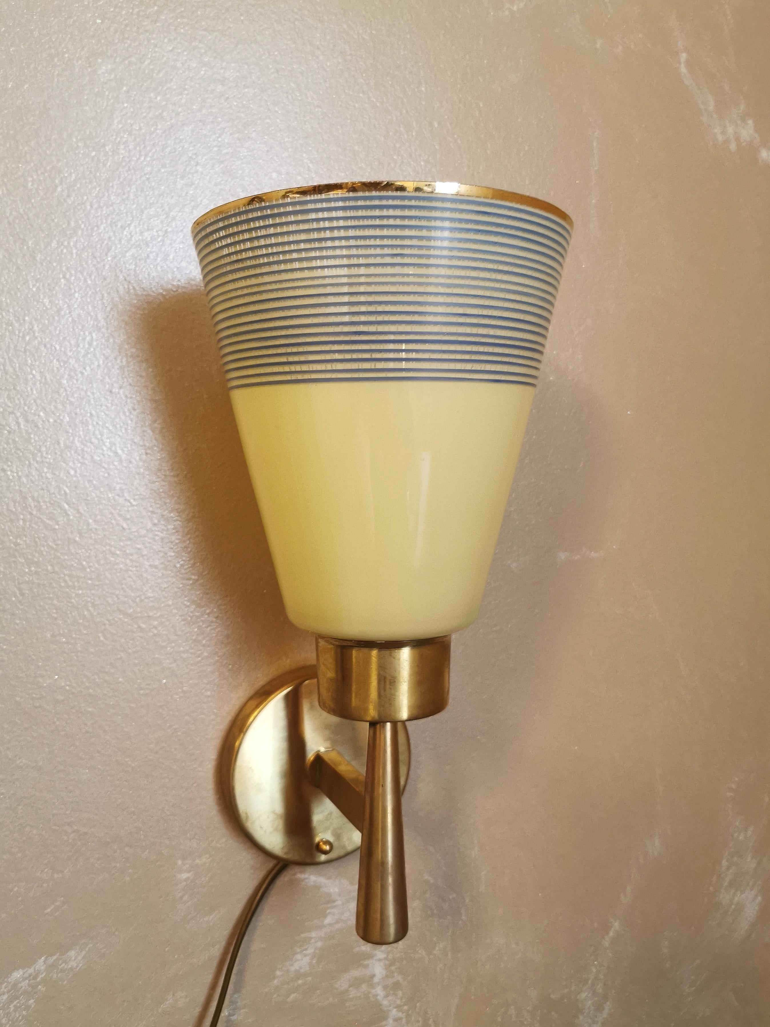 Mid-Century Modern Mid Century Wall Lights Sconces Yellow Crystal Glass Brass Italy 1950s Set of 2
