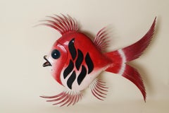 Mid Century Wall Light Artwork Red Fish with Aquamarine Eye