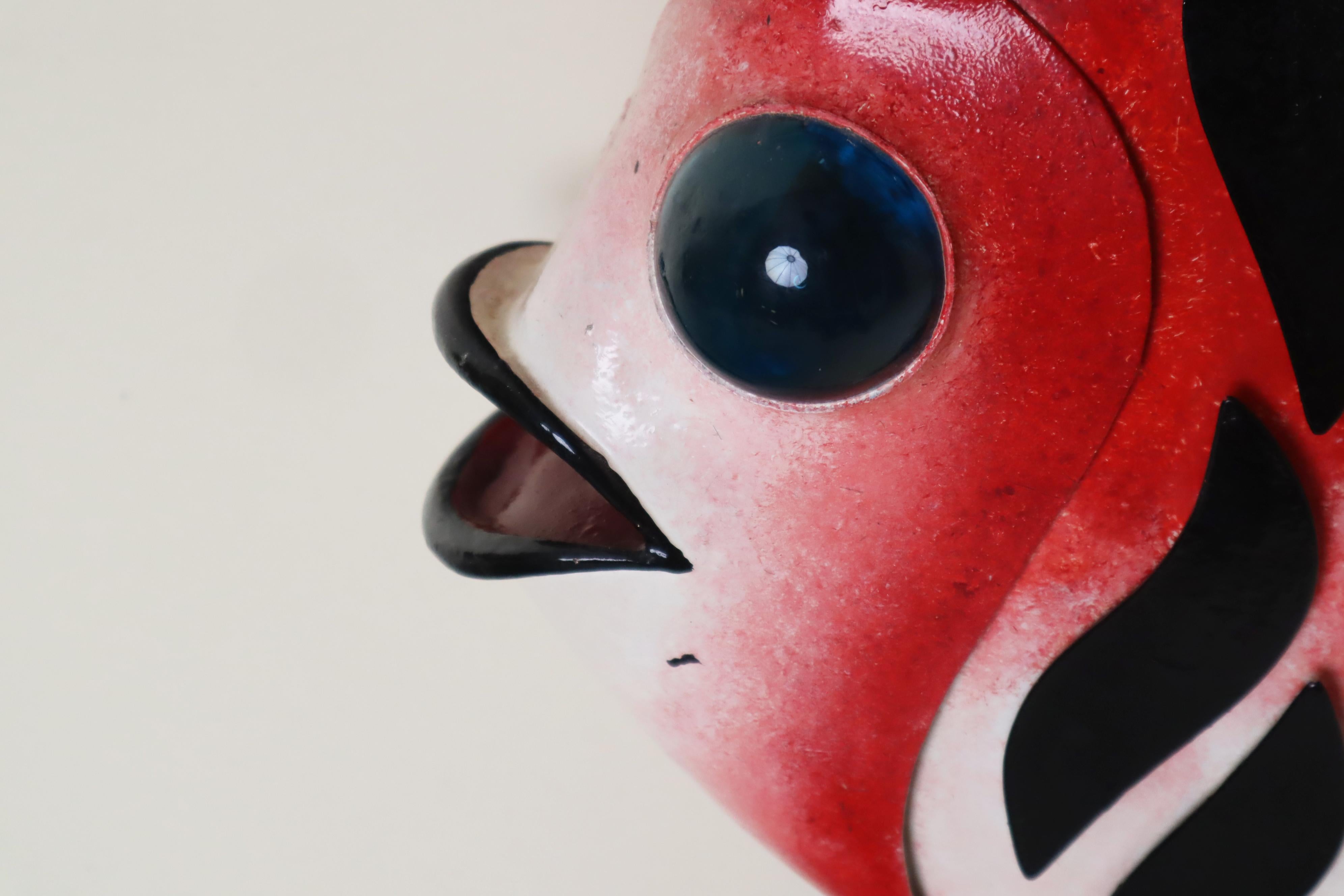 Italian Mid Century Wall Light Artwork Red Fish with Aquamarine Eye For Sale