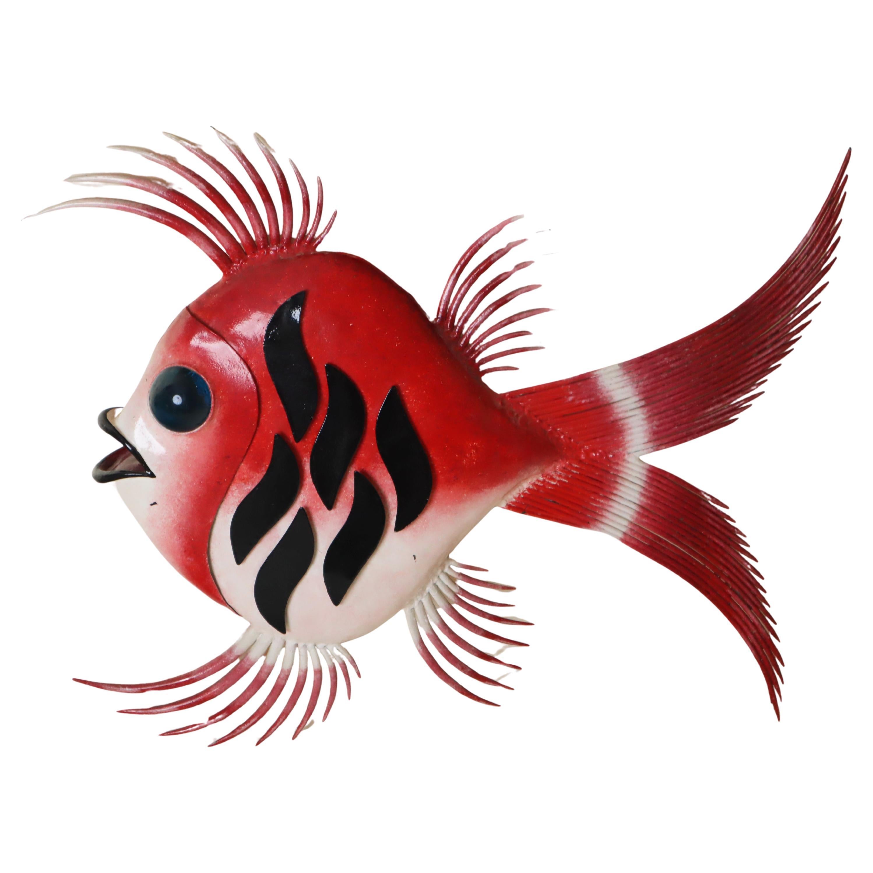 Mid Century Wall Light Artwork Red Fish with Aquamarine Eye For Sale