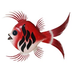 Used Mid Century Wall Light Artwork Red Fish with Aquamarine Eye