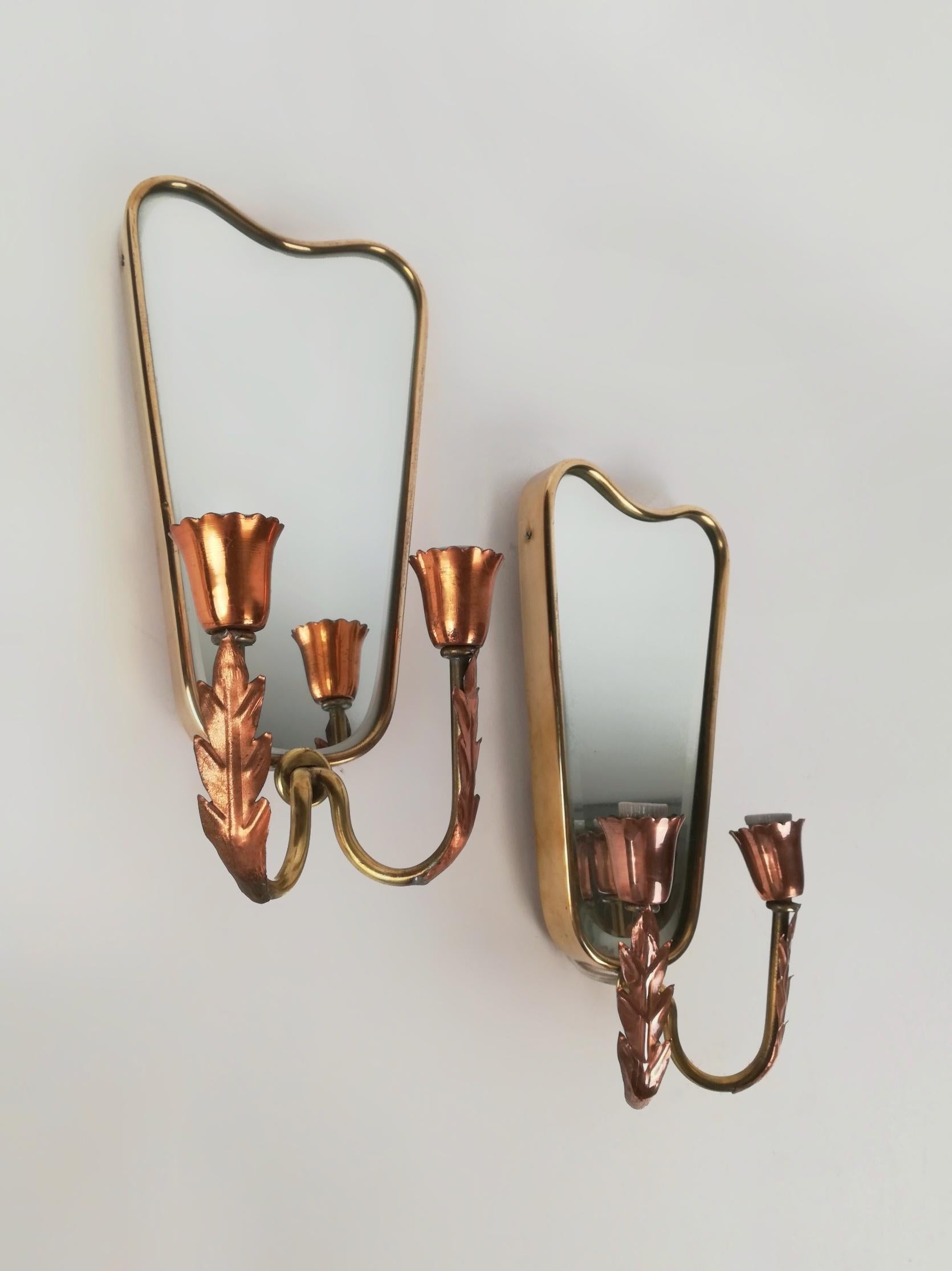 Midcentury Wall Light with Brass Mirrors in the Style of Gio Ponti, Italy, 1950 For Sale 6