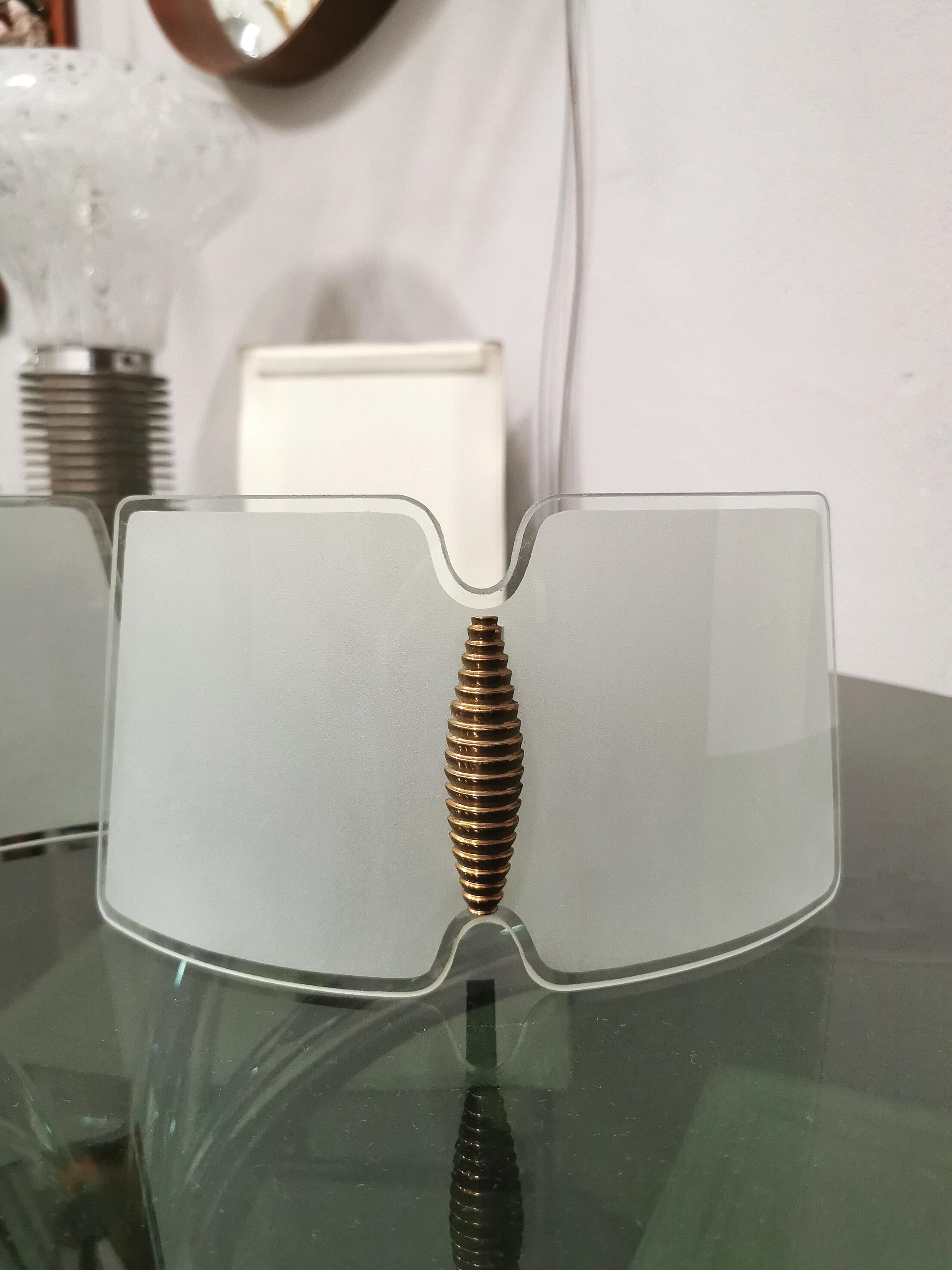 Mid Century Wall Lamps Glass Brass Italian Design 1950s Set of 2 7