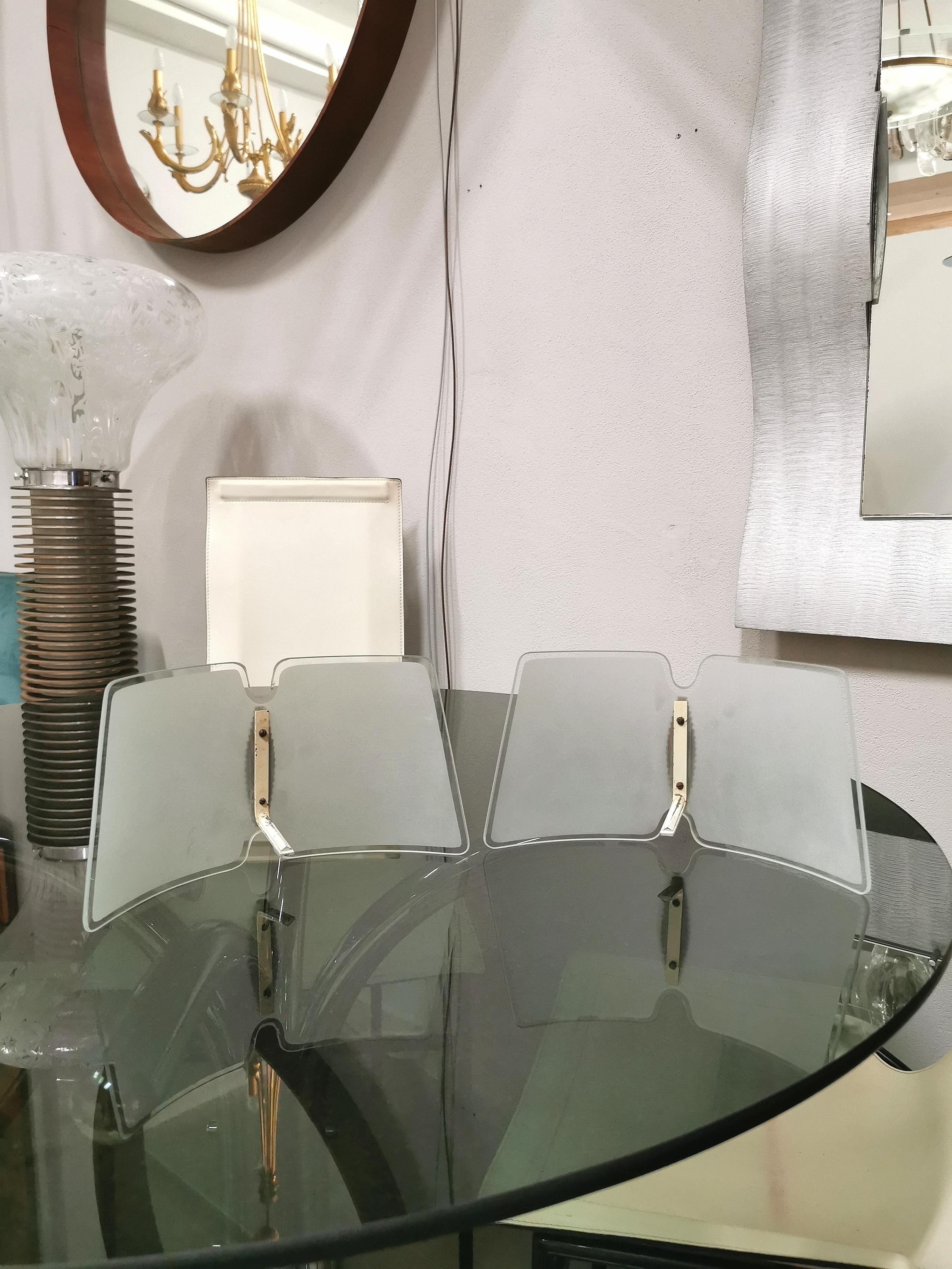Mid Century Wall Lamps Glass Brass Italian Design 1950s Set of 2 8