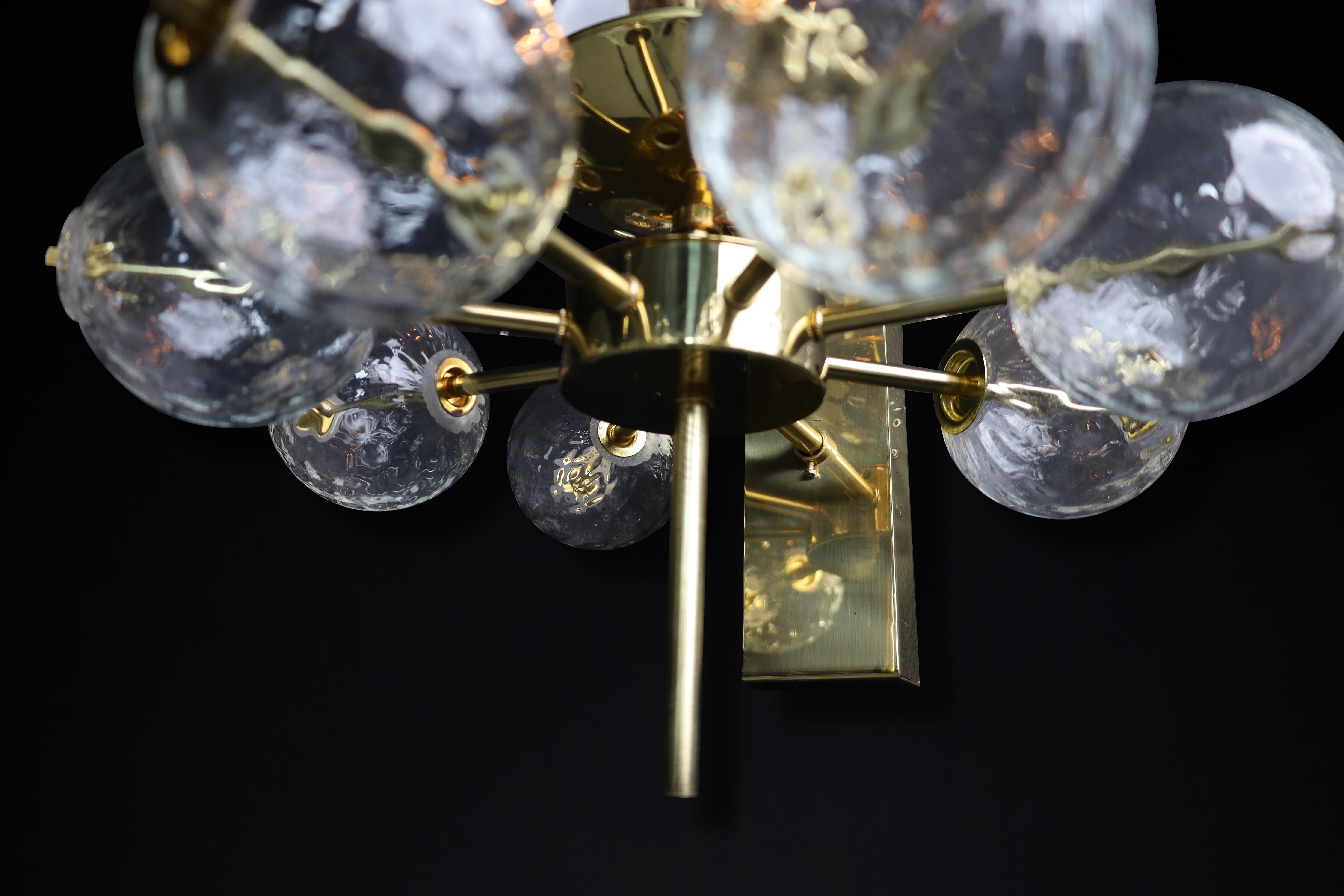 Mid-Century Wall Lights with Brass Fixture & Hand-Blown Glass Globes CZ 1970s For Sale 5