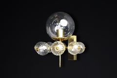 Mid-Century Wall Lights with Brass Fixture & Hand-Blown Glass Globes CZ 1970s