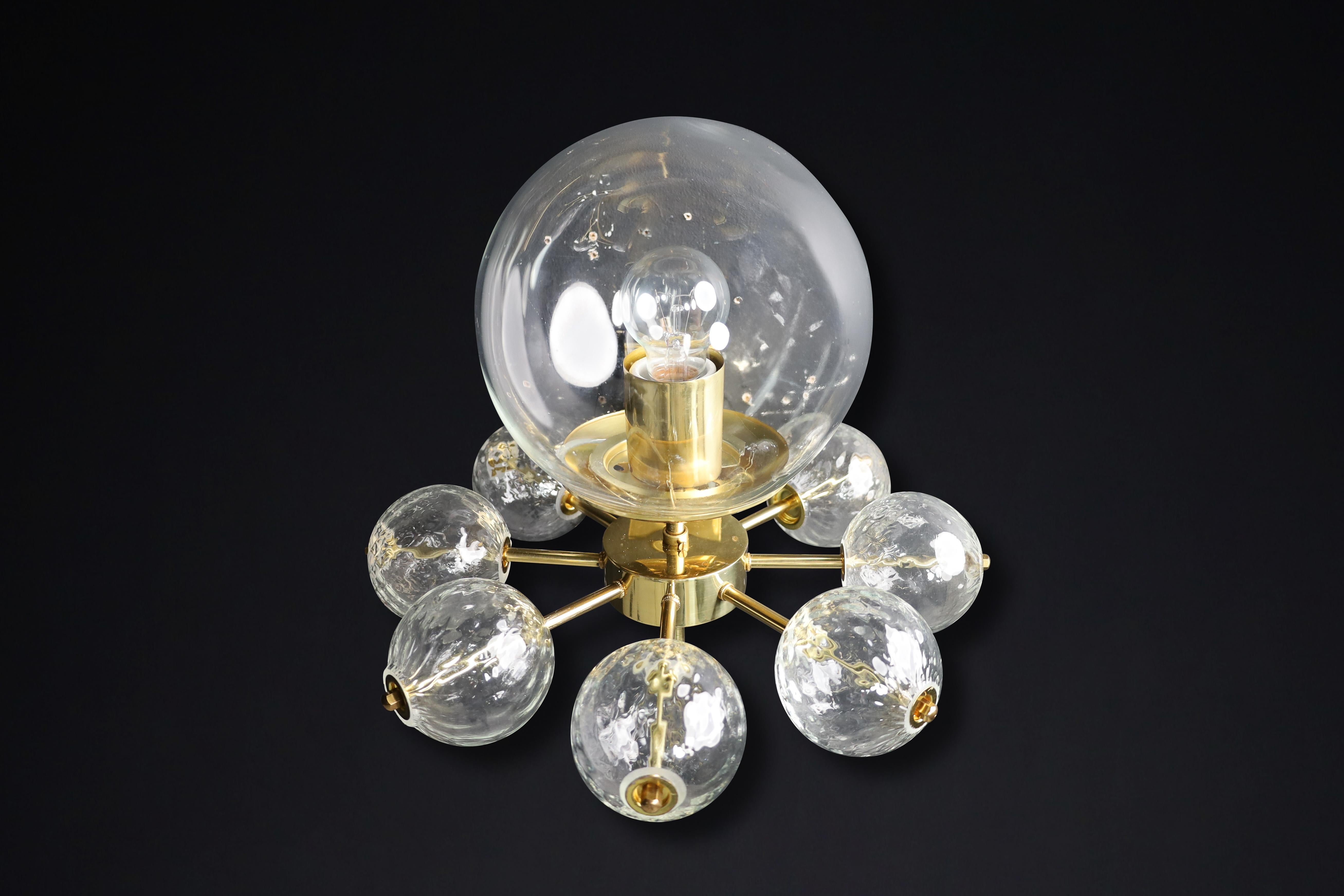 Late 20th Century Mid-Century Wall Lights with Brass Fixture & Hand-Blown Glass Globes CZ 1970s For Sale