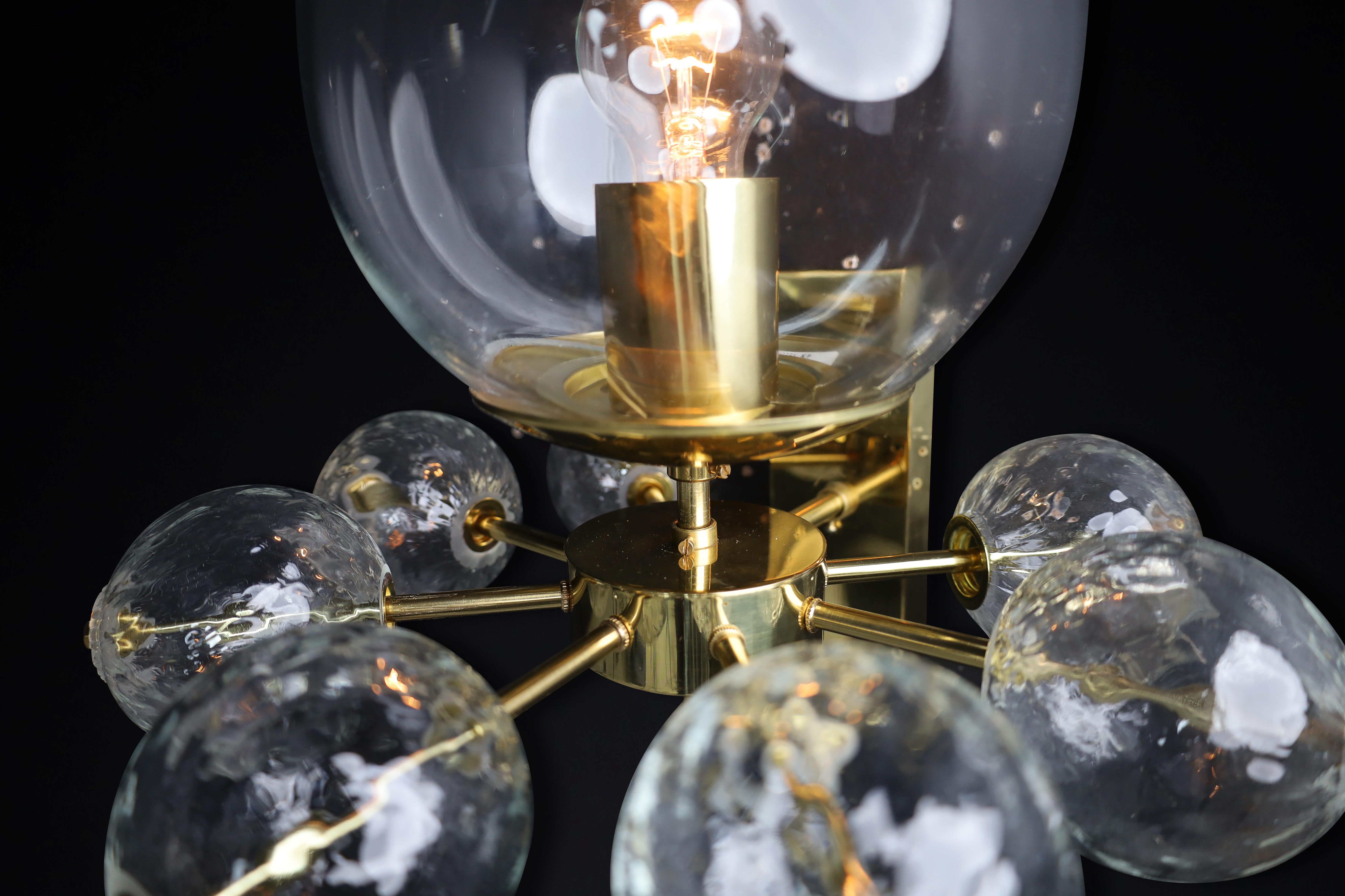 Mid-Century Wall Lights with Brass Fixture & Hand-Blown Glass Globes CZ 1970s For Sale 3