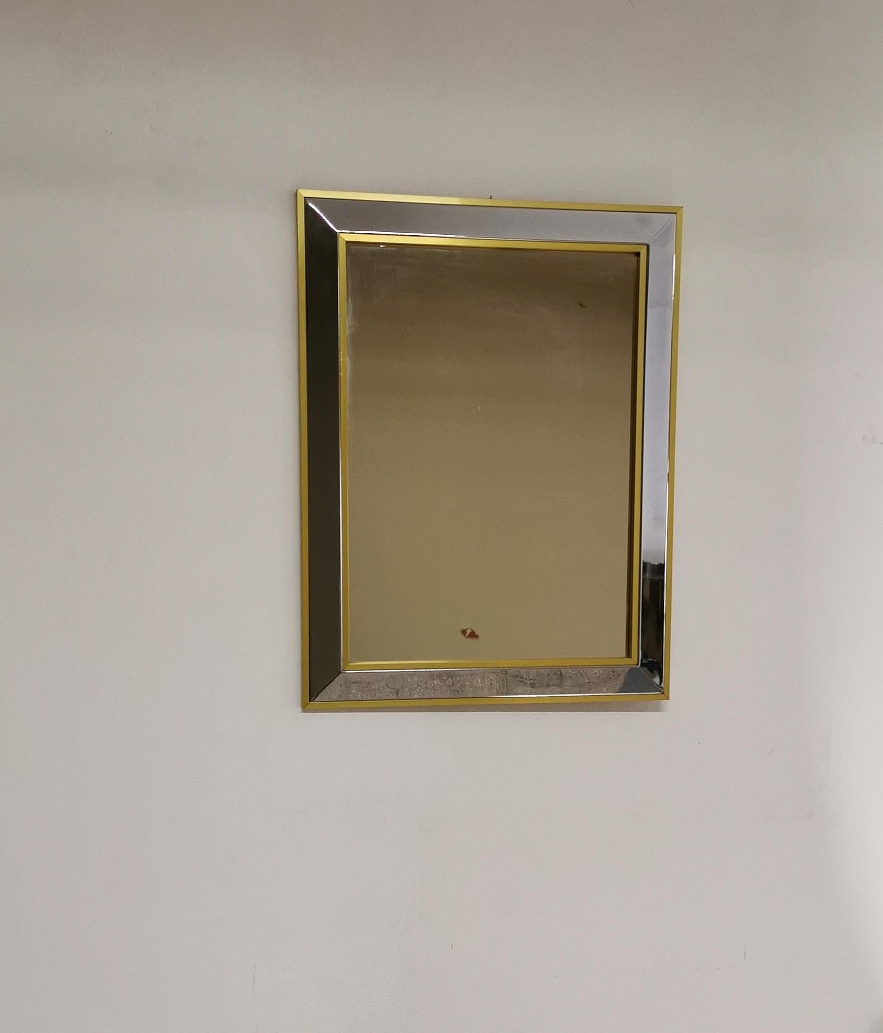 20th Century Mid Century Wall Mirror Attributed to Willy Rizzo Chromed Metal Aluminum 1970s