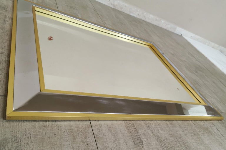 Mid Century Wall Mirror Attributed to Willy Rizzo Chromed Metal Aluminum 1970s 1