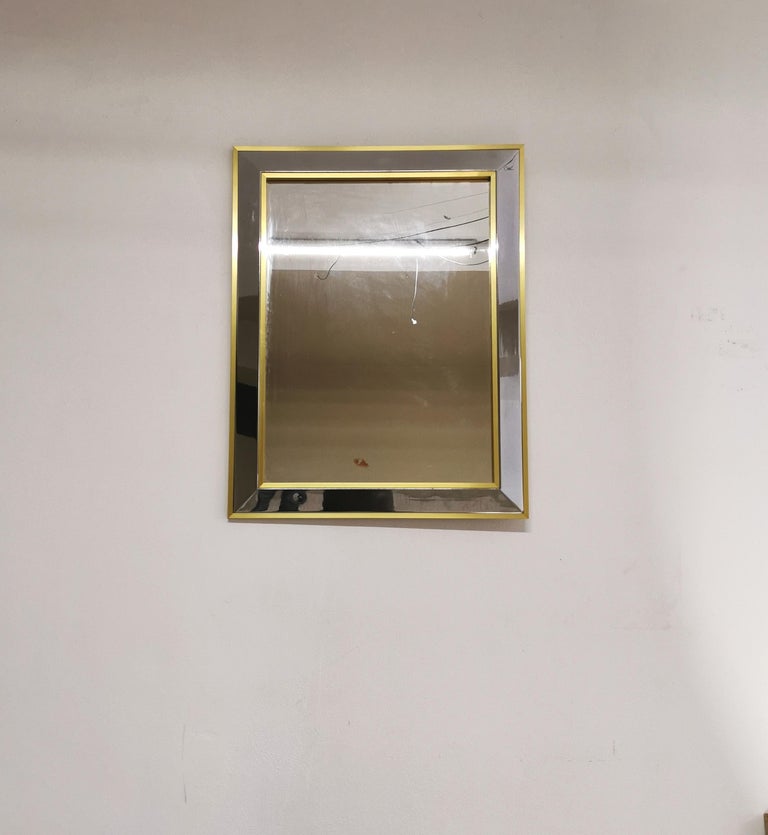 Mid Century Wall Mirror Attributed to Willy Rizzo Chromed Metal Aluminum 1970s 3