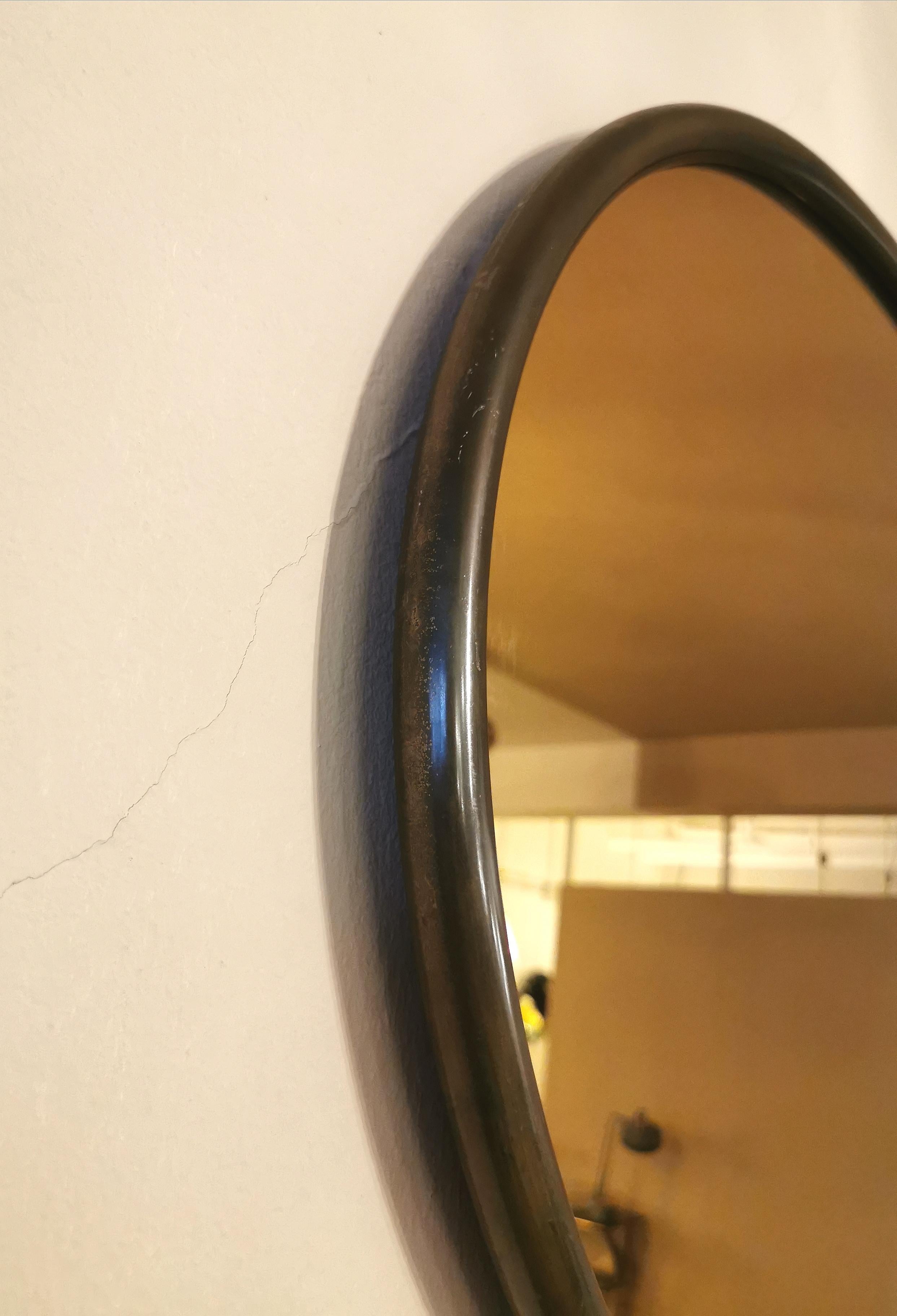 Midcentury Wall Mirror Brass Glass Oval Caramel Italian Design 1960s 5