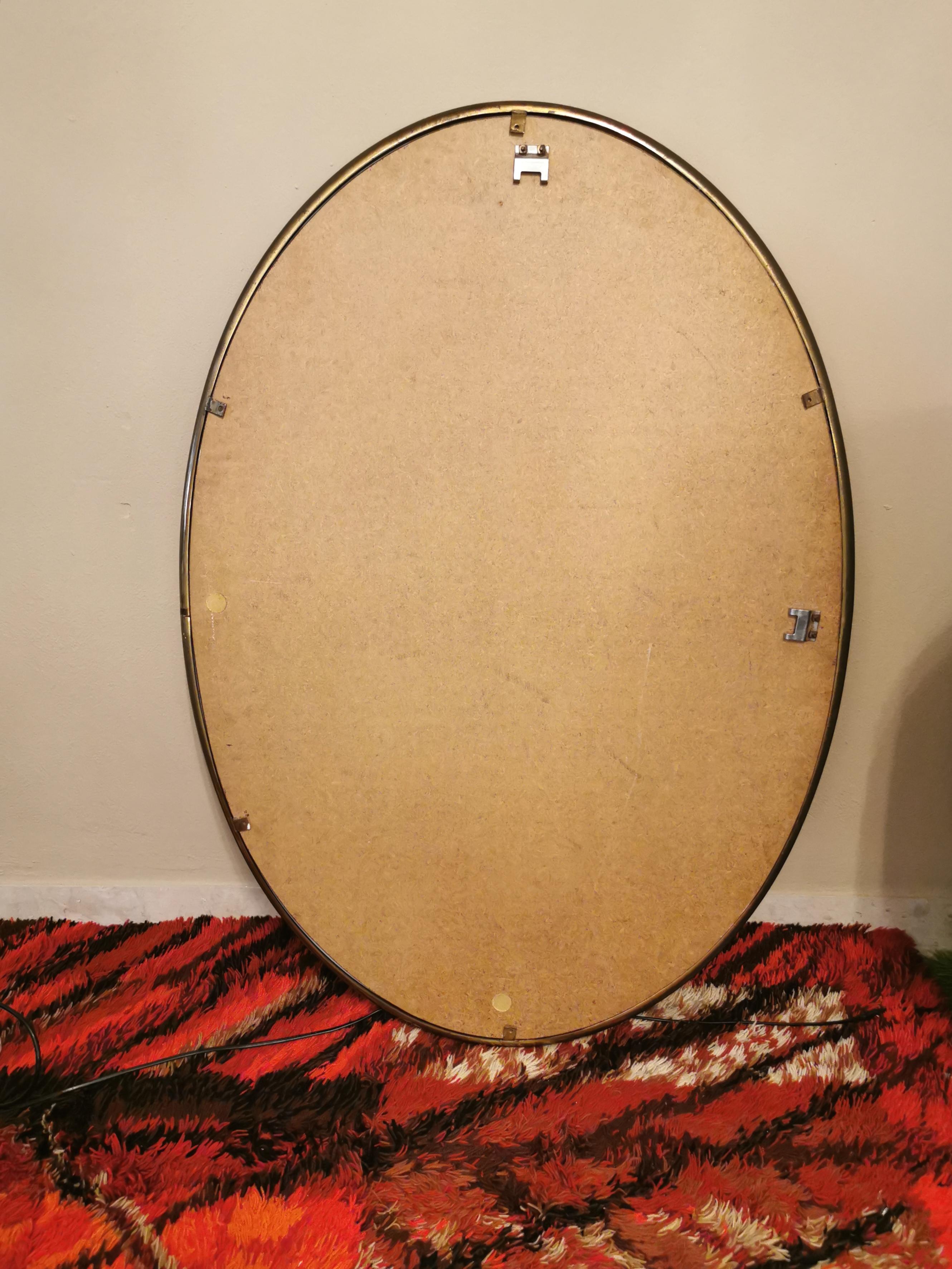 Midcentury Wall Mirror Brass Glass Oval Caramel Italian Design 1960s 6