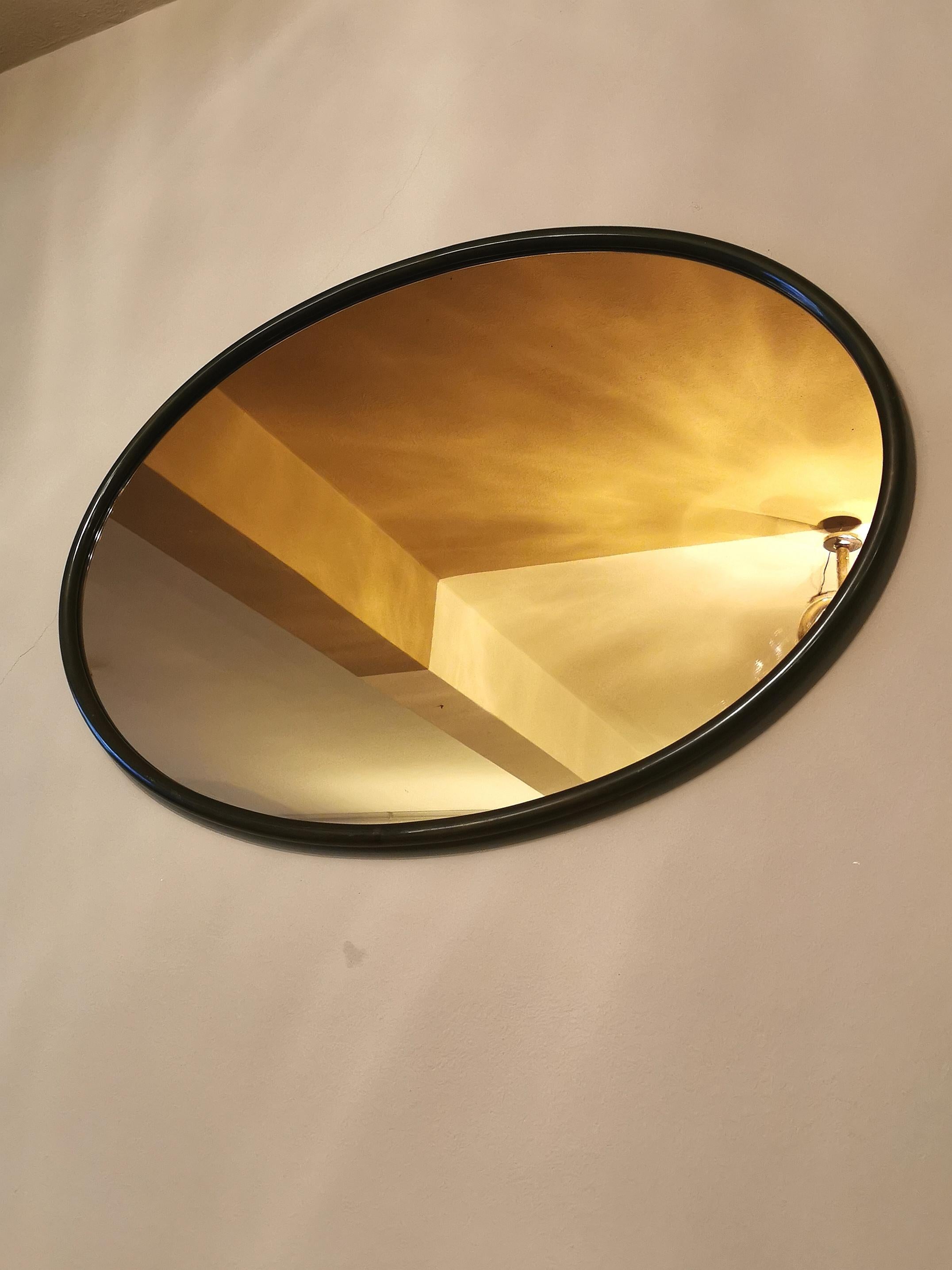 Mid-Century Modern Midcentury Wall Mirror Brass Glass Oval Caramel Italian Design 1960s