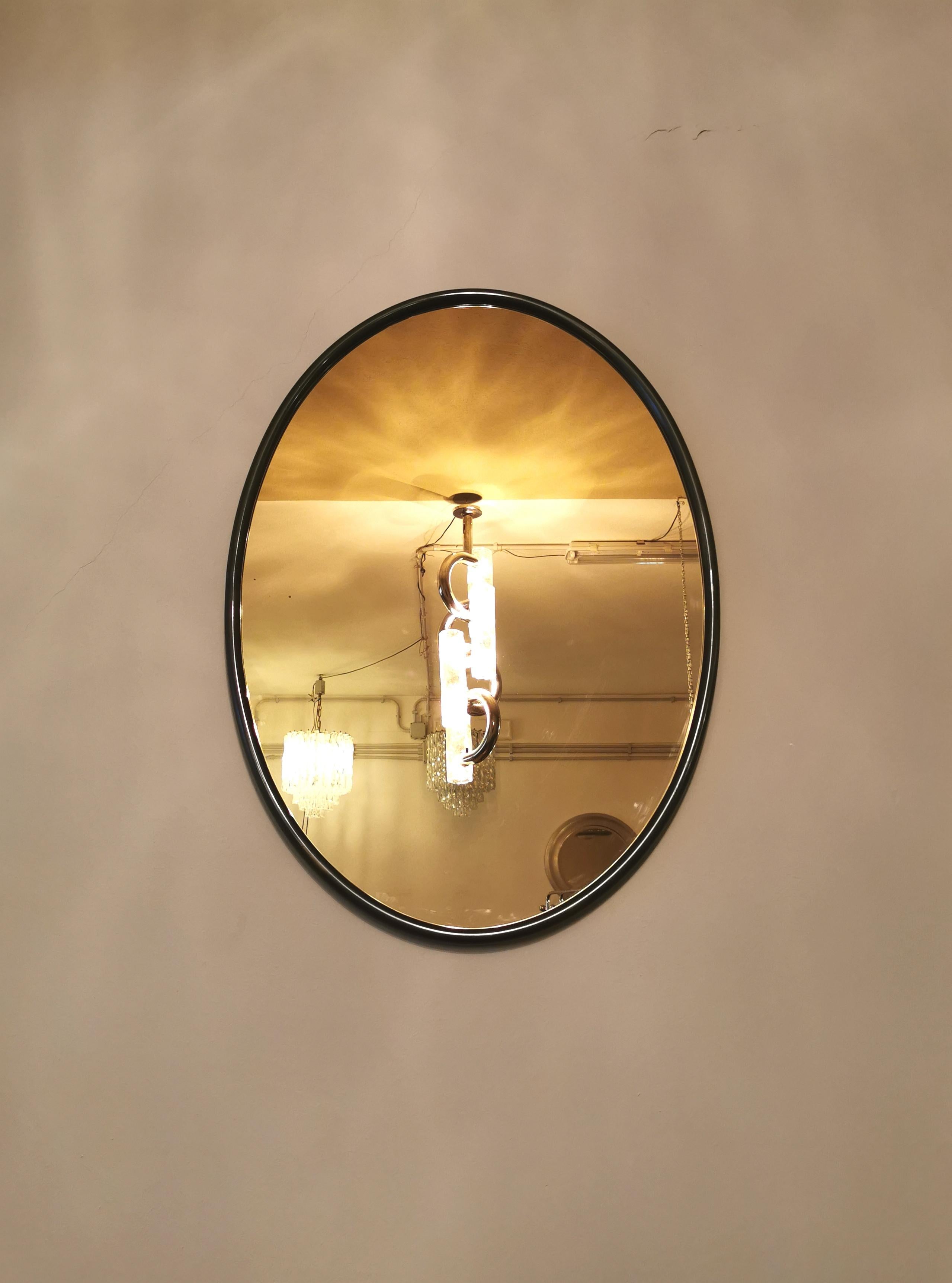 Midcentury Wall Mirror Brass Glass Oval Caramel Italian Design 1960s 3
