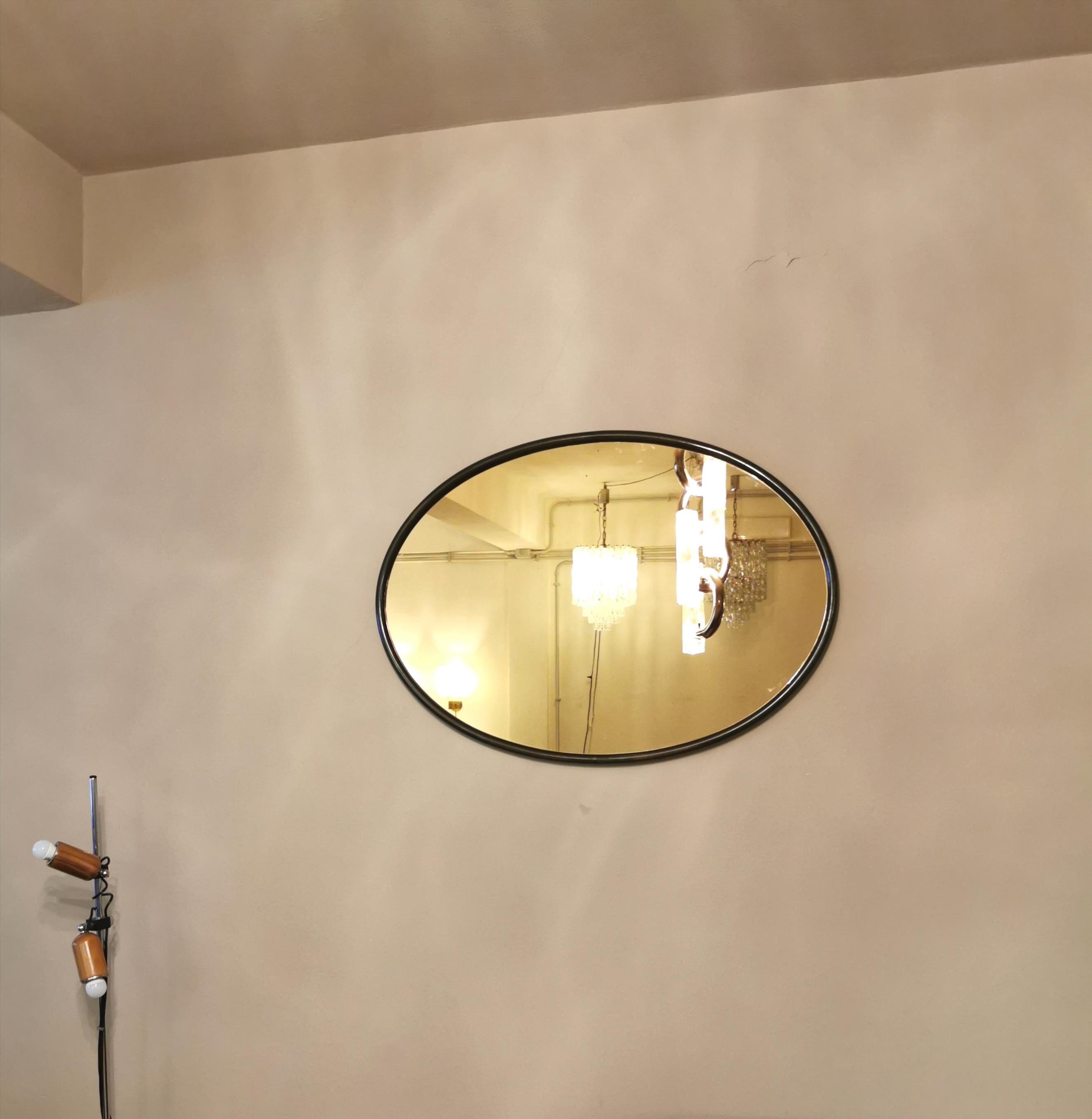 Midcentury Wall Mirror Brass Glass Oval Caramel Italian Design 1960s 4