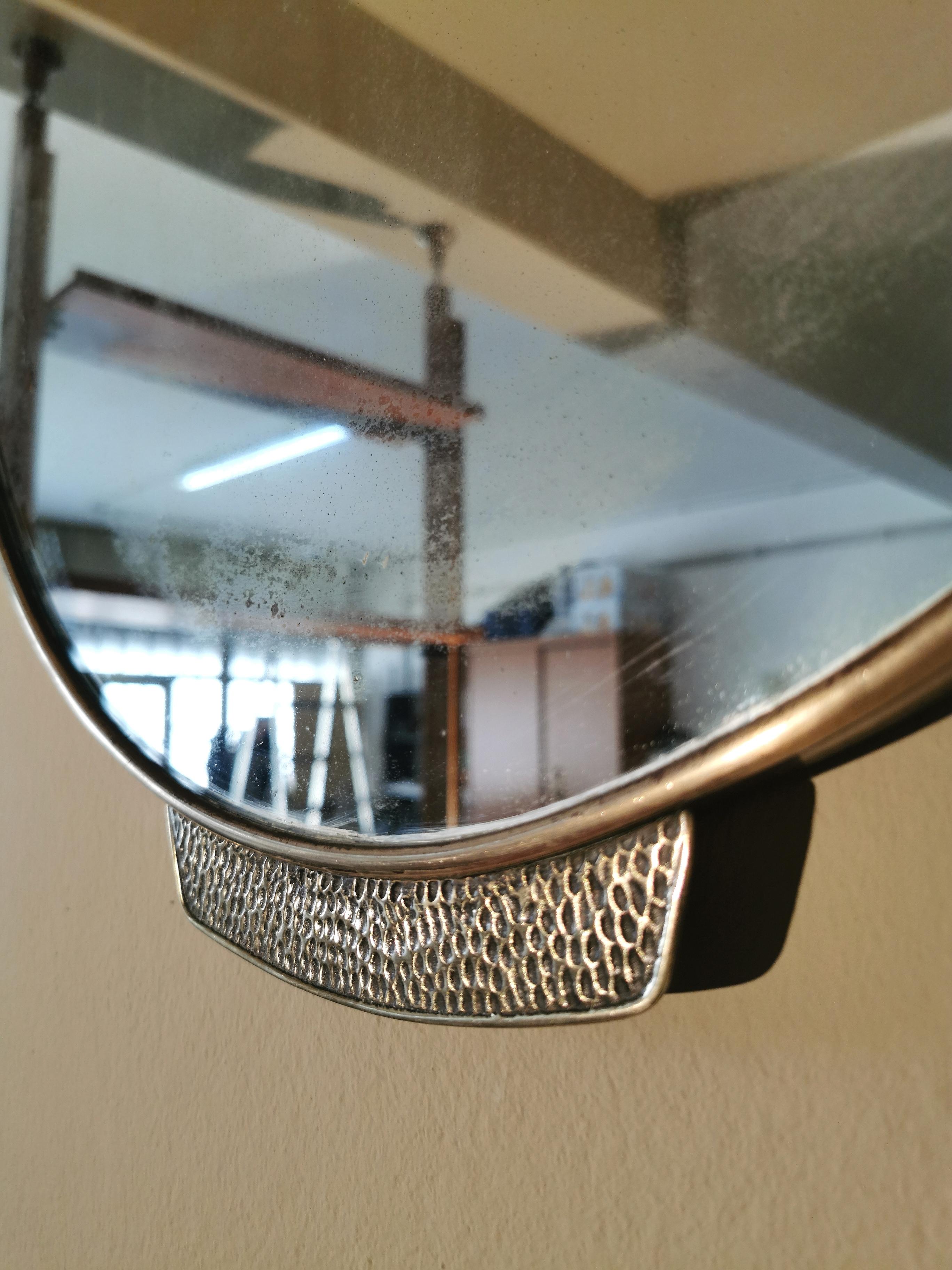 Mid-Century Modern Mid Century Wall Mantel Mirror Brass Hammered Oval Italian Design 1950s