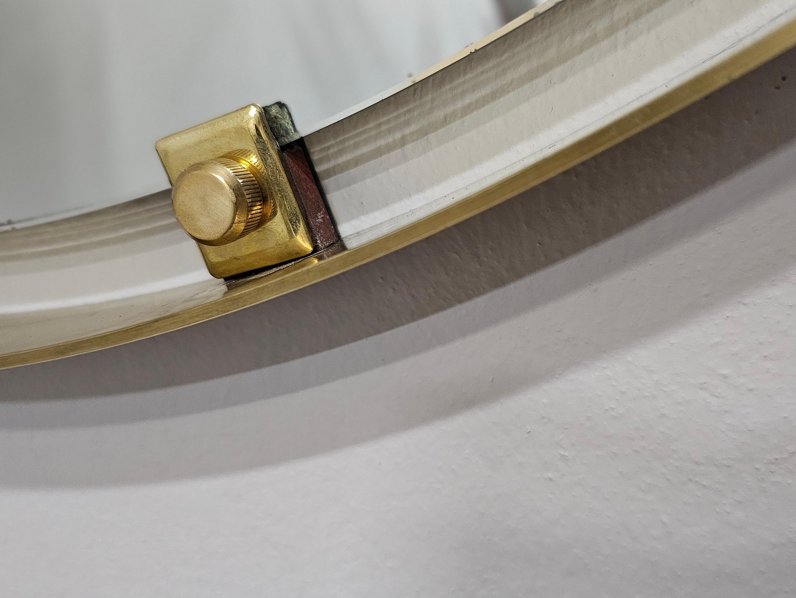 Mid -Century Modern Wall Mirror Brass Wood Large Round Italian Design, 1960s 6