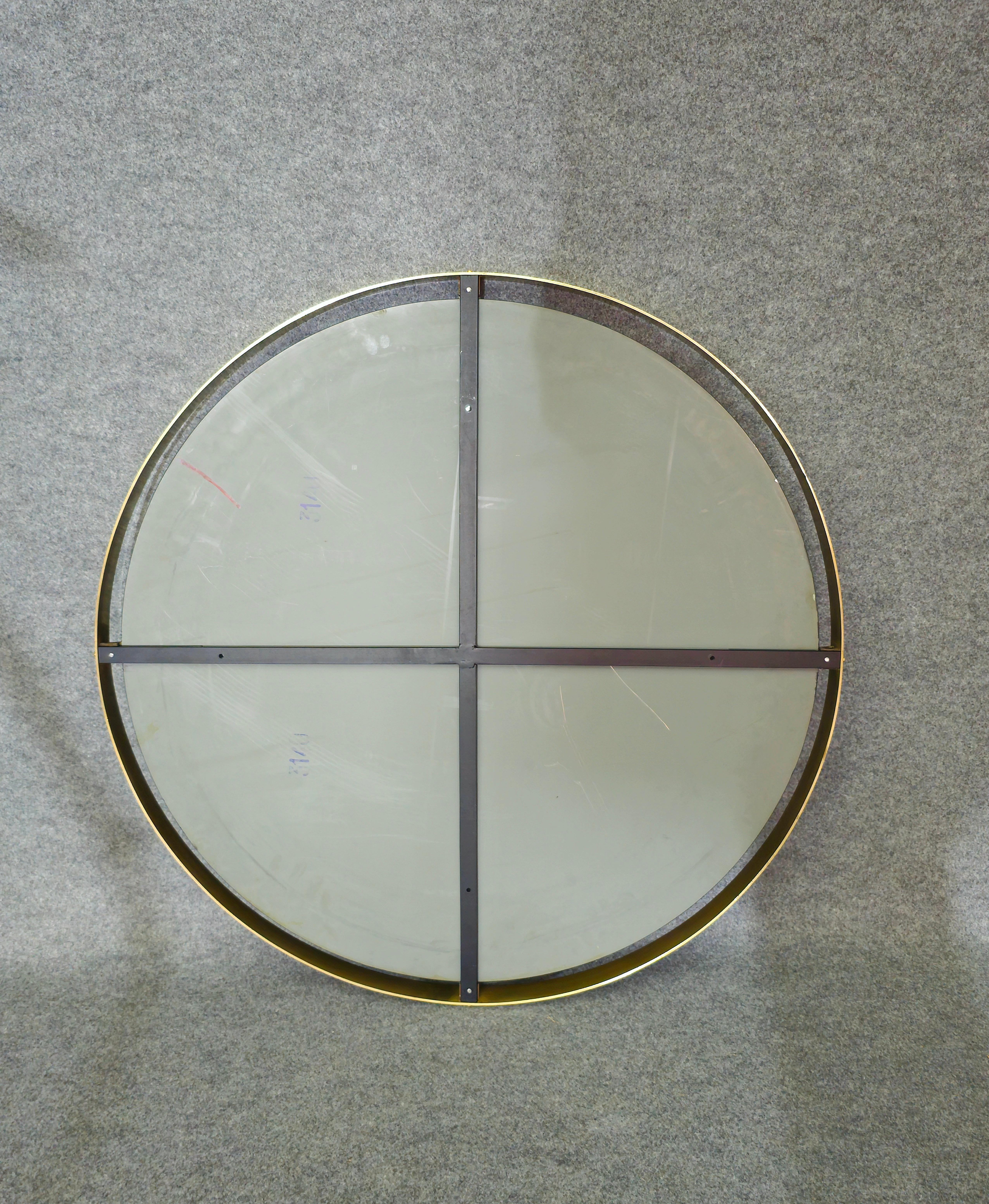 Mid -Century Modern Wall Mirror Brass Wood Large Round Italian Design, 1960s 8