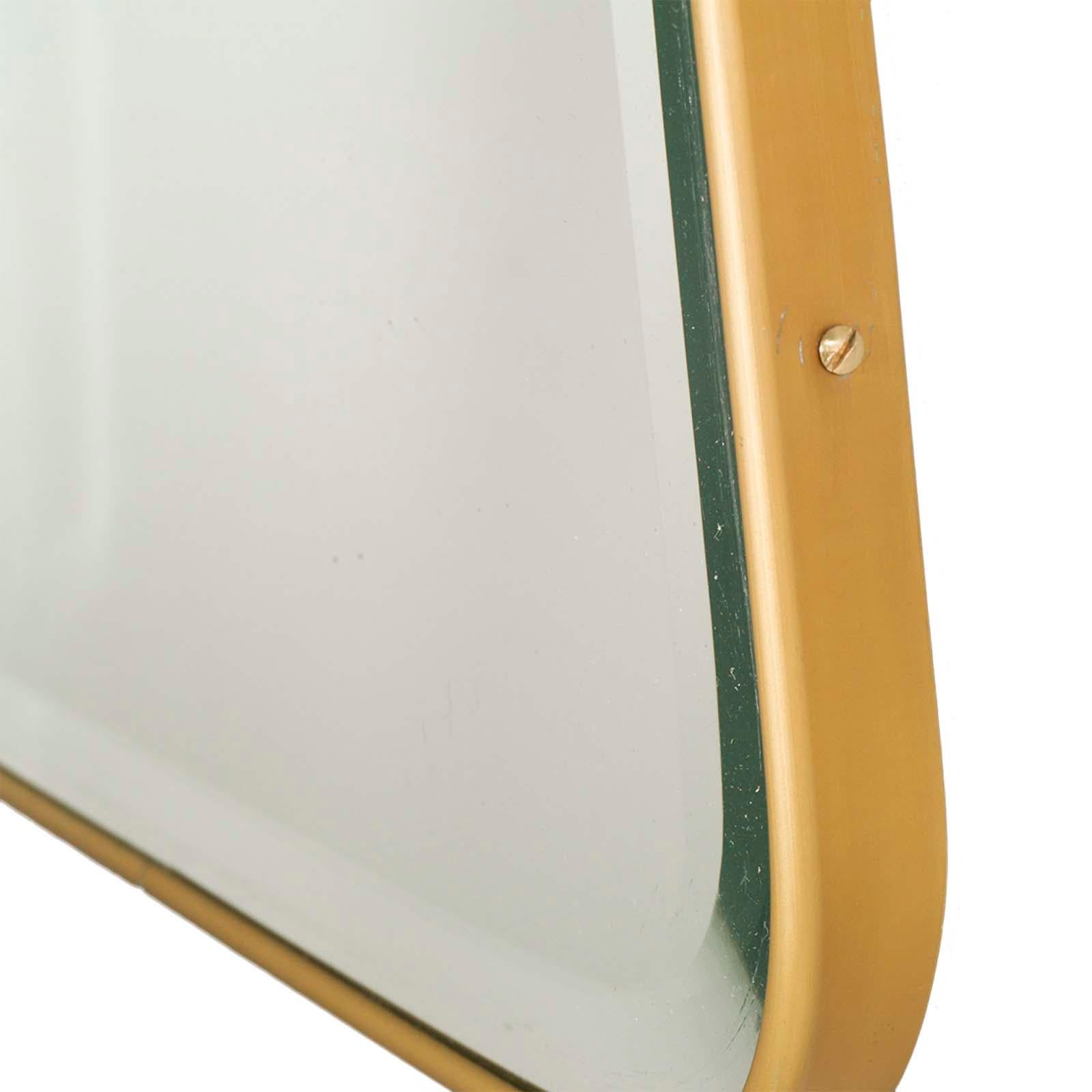 Mid-Century Modern Midcentury Wall Mirror by Fontana Arte, Gio Ponti Attributed Golden Metal Frame For Sale