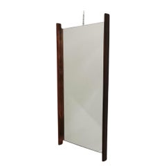 Mid Century Modern Wall Mirror Glass Teak Wood Italian Design 1970s