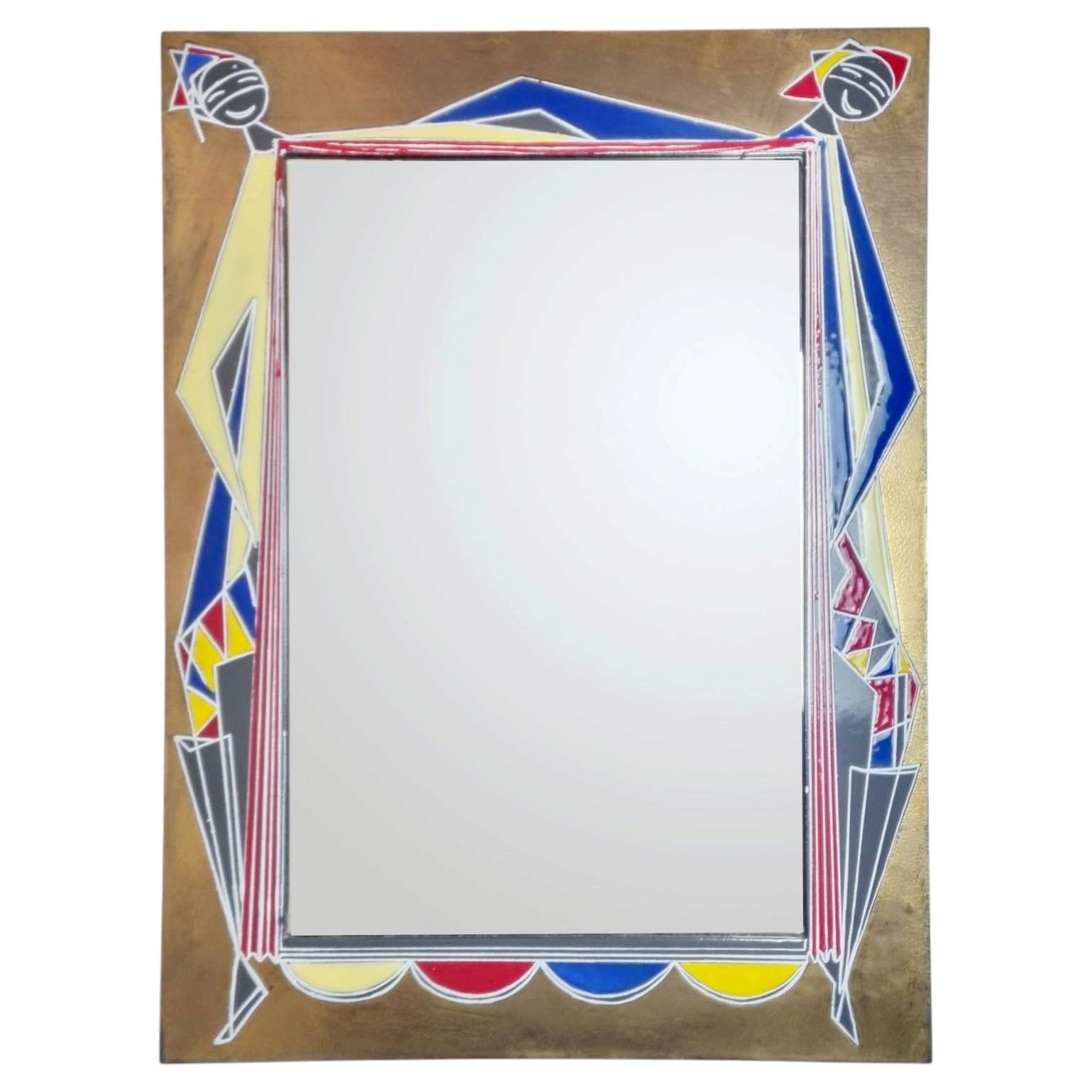 Miroir mural en émail du milieu du siècle par Siva Poggibonsi, Italie, années 60