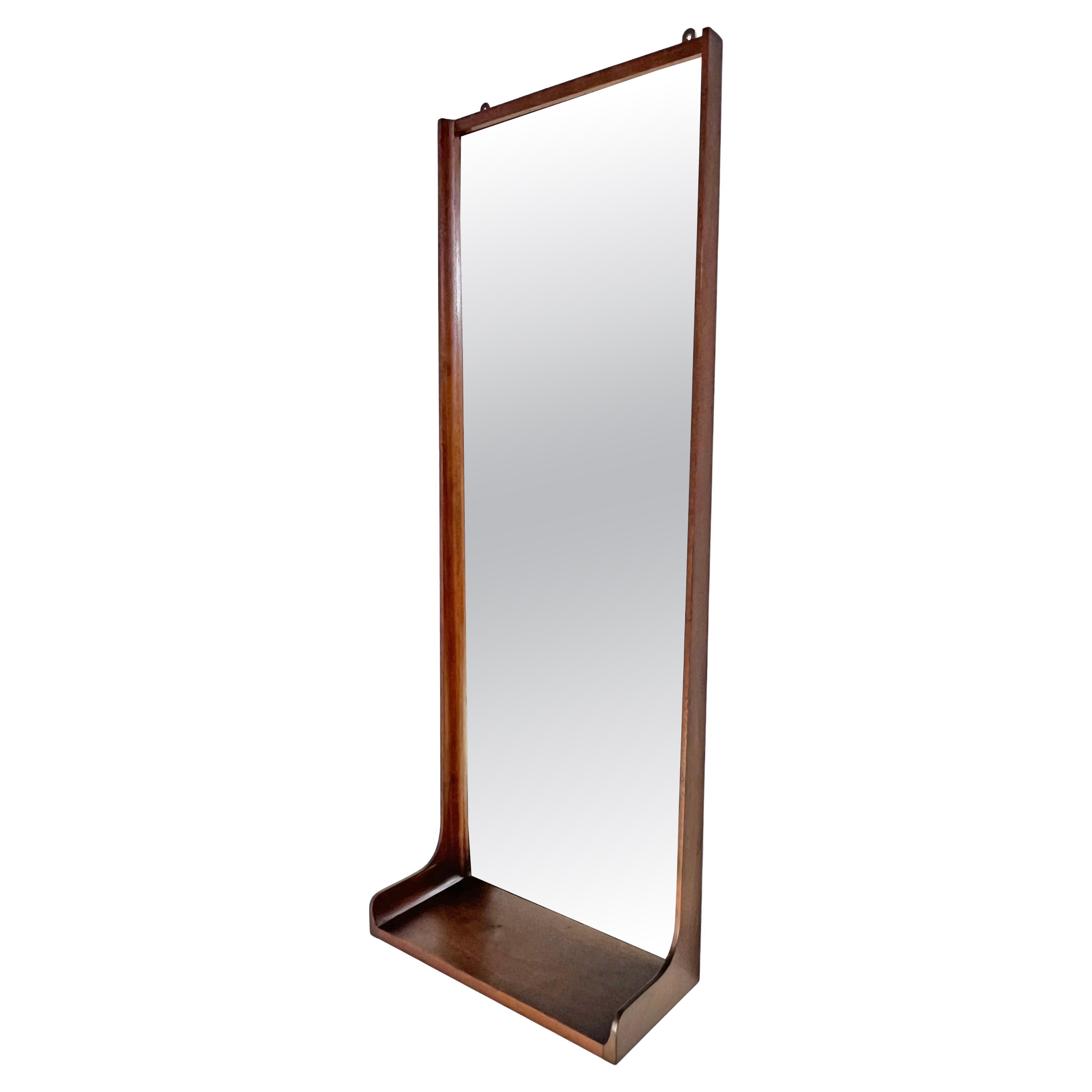 Mid-Century Wall Mirror in Walnut With Shelf, Circa 1960s