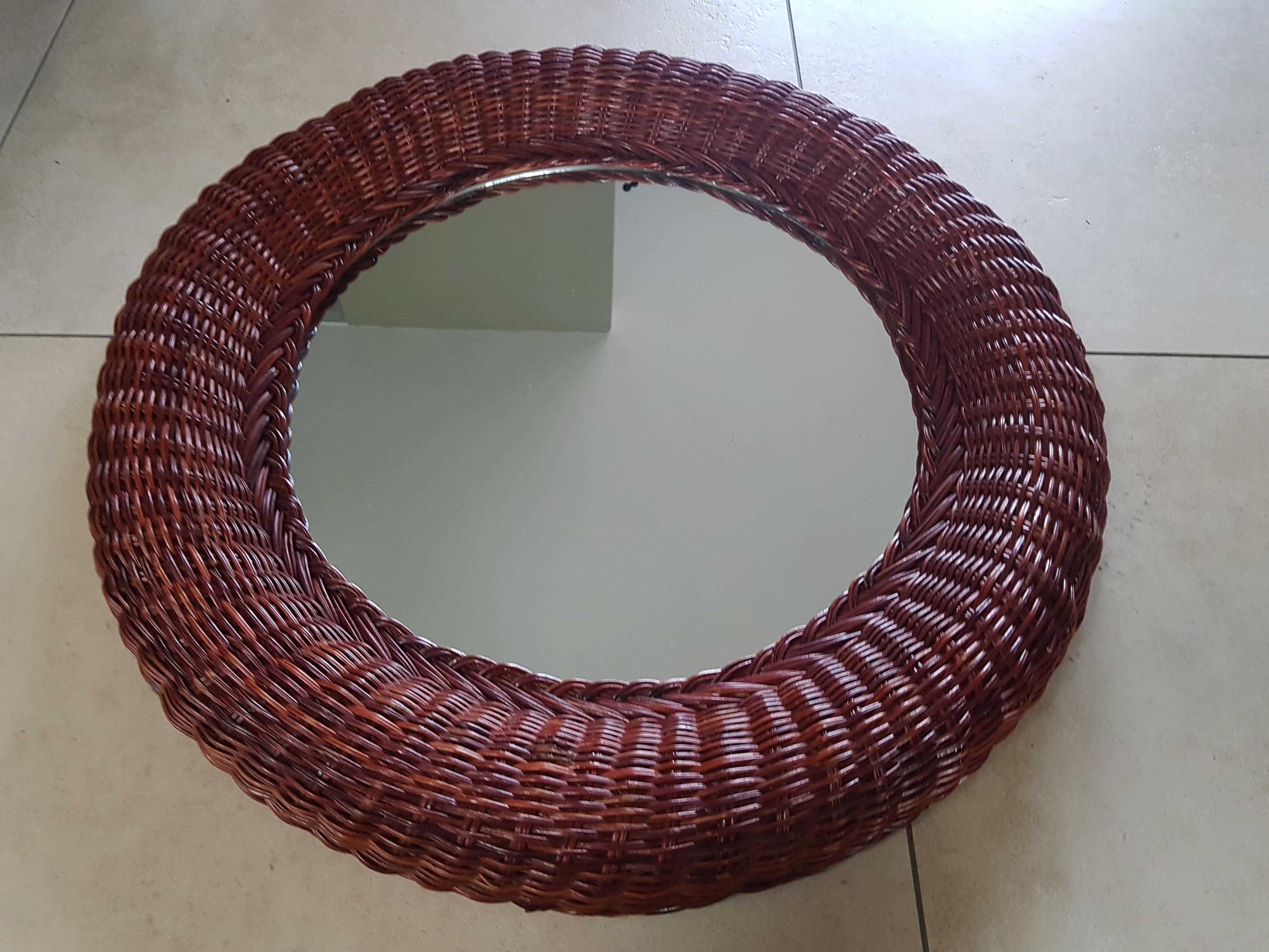 Mid-Century Wall Mirror Rattan Bamboo, Italy 1960s For Sale 4
