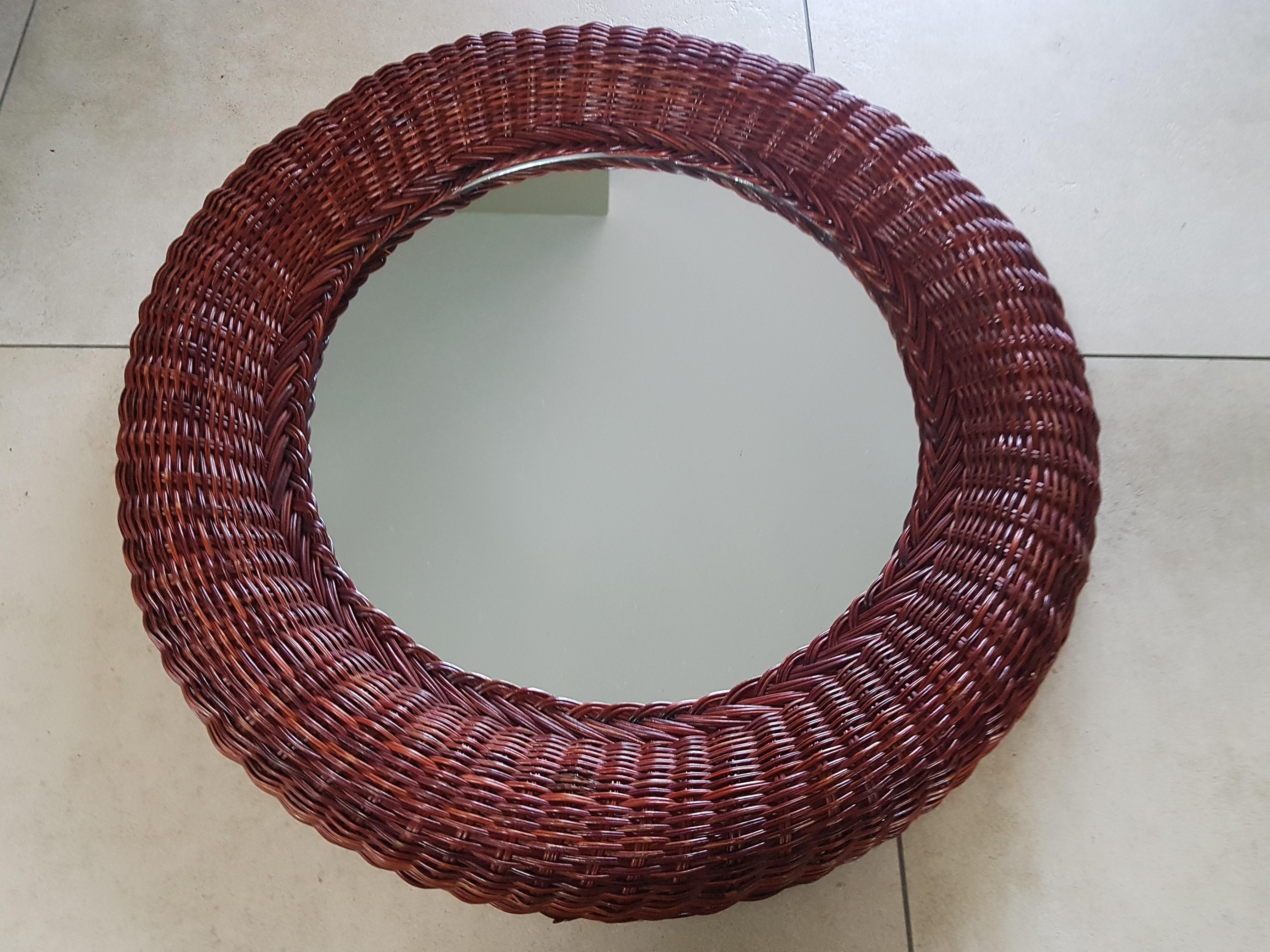 Mid-Century Wall Mirror Rattan Bamboo, Italy 1960s For Sale 5