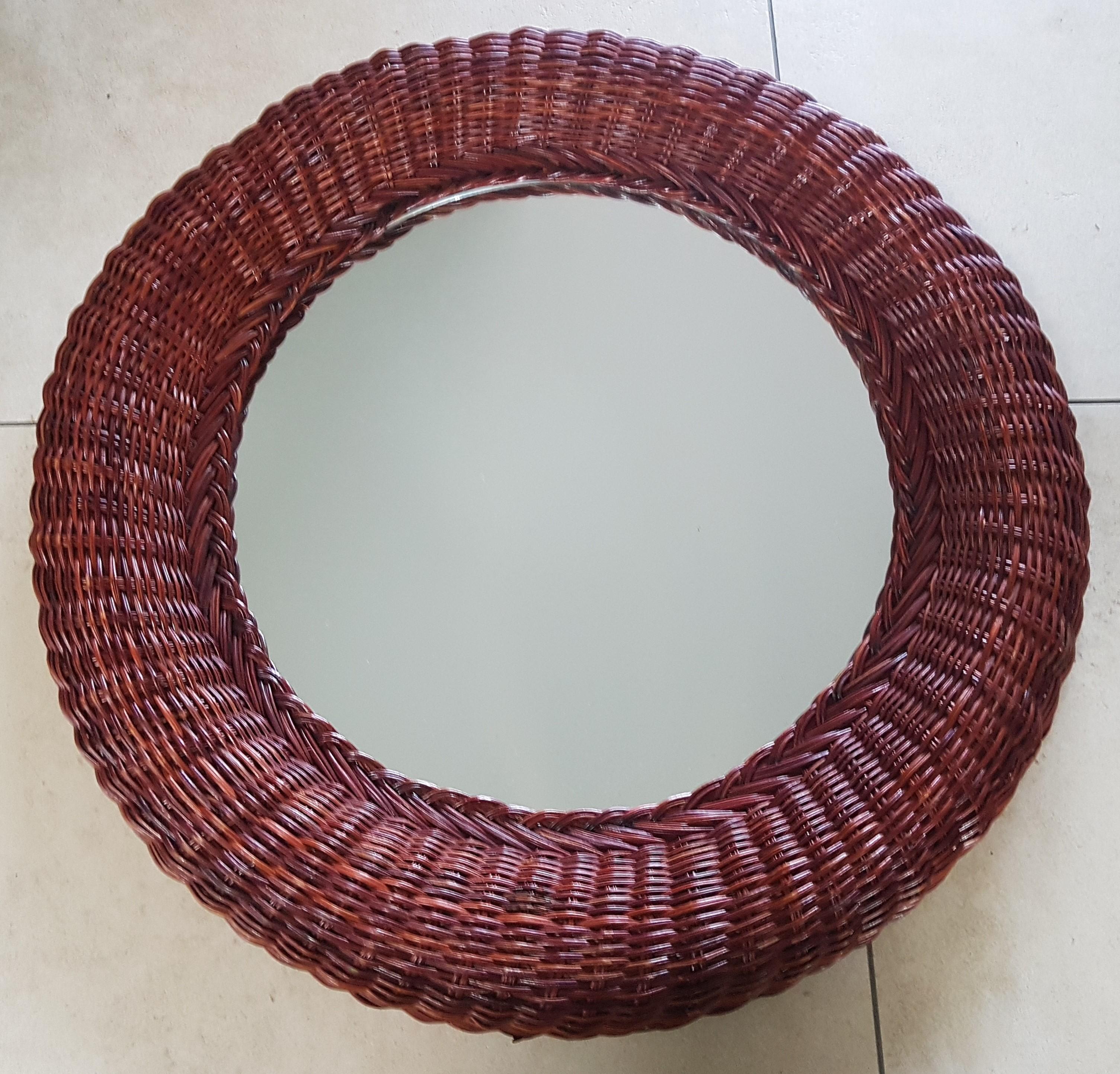 Mid-Century Wall Mirror Rattan Bamboo, Italy 1960s For Sale 6