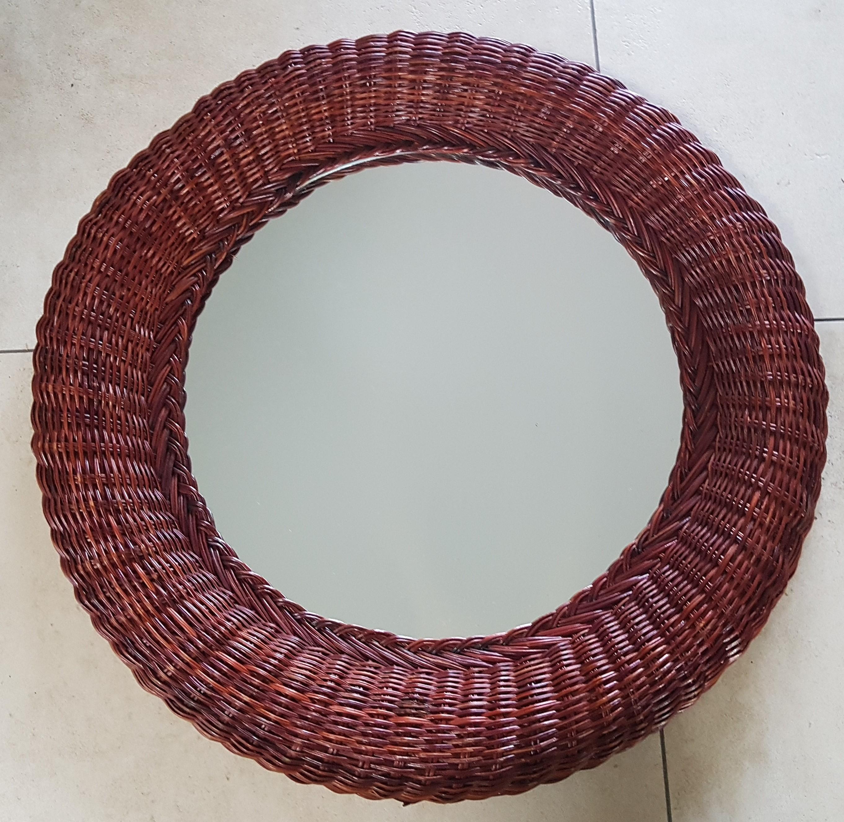 Mid-Century Wall Mirror Rattan Bamboo, Italy 1960s For Sale 7