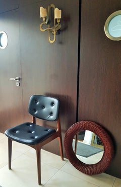 Mid-Century Wall Mirror Rattan Bamboo, Italy 1960s