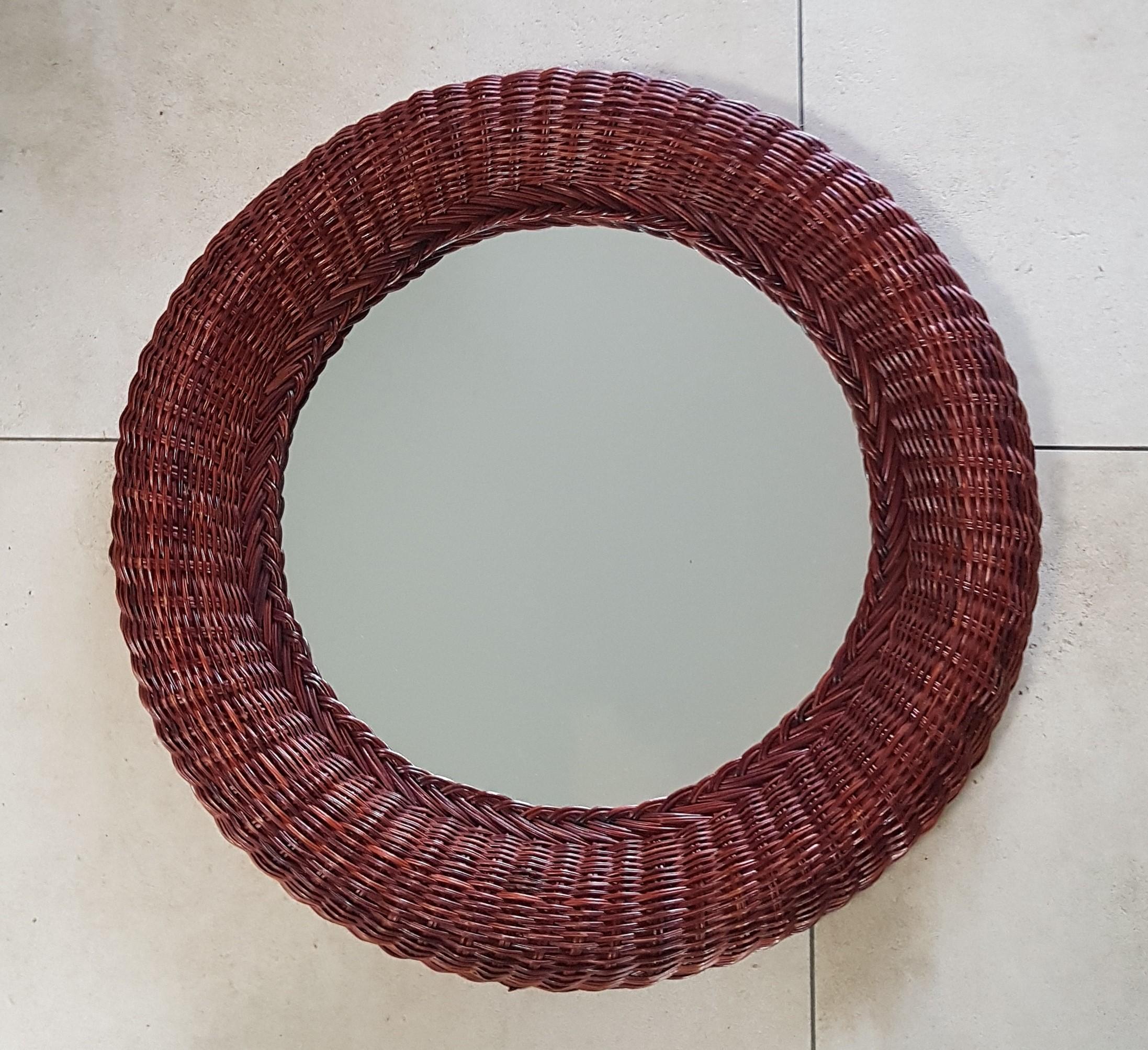 Mid-20th Century Mid-Century Wall Mirror Rattan Bamboo, Italy 1960s For Sale