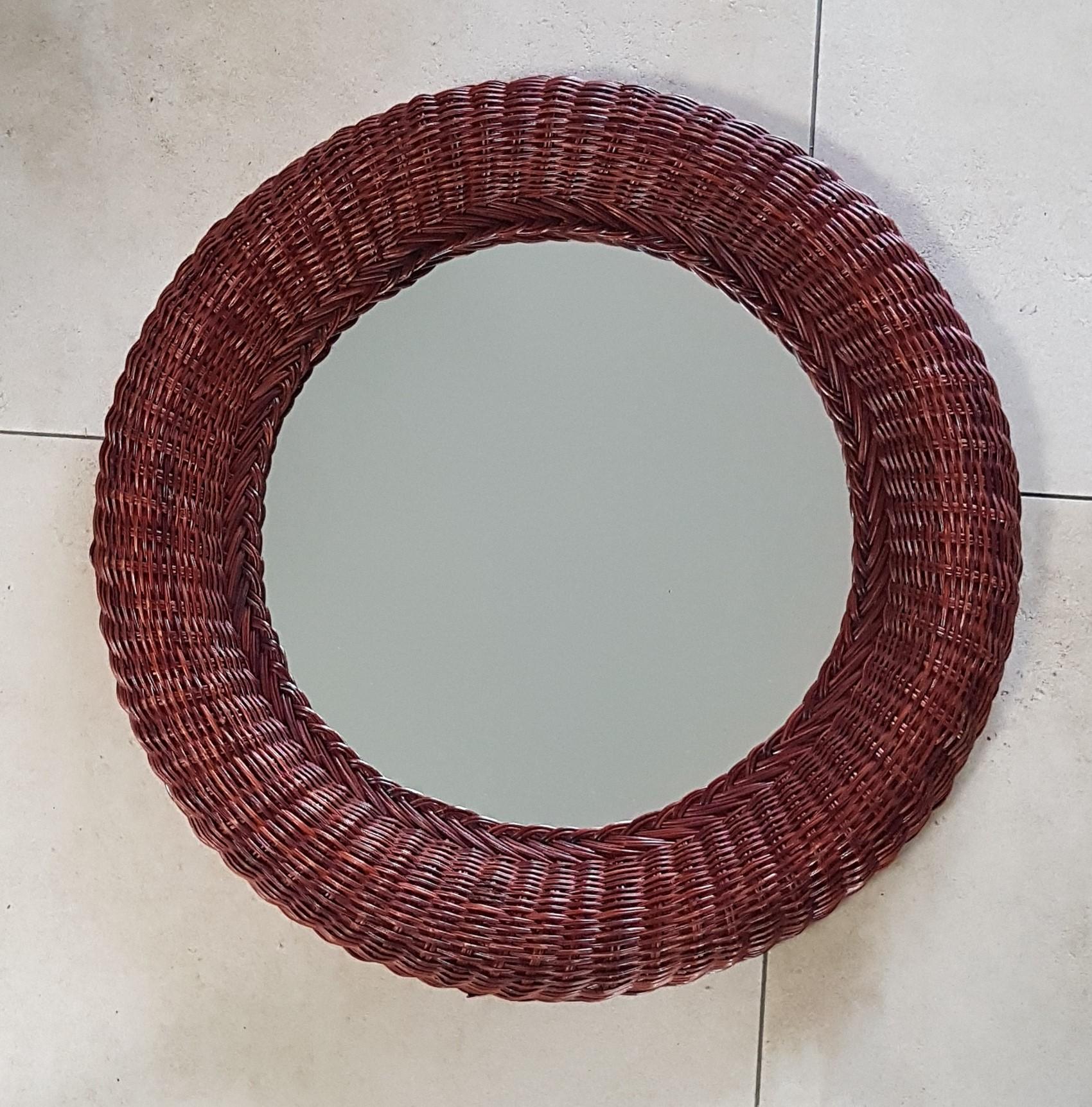 Mid-Century Wall Mirror Rattan Bamboo, Italy 1960s For Sale 1
