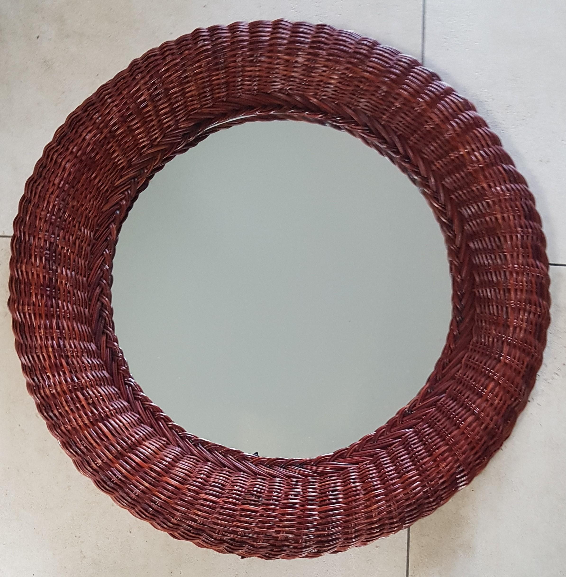 Mid-Century Wall Mirror Rattan Bamboo, Italy 1960s For Sale 2